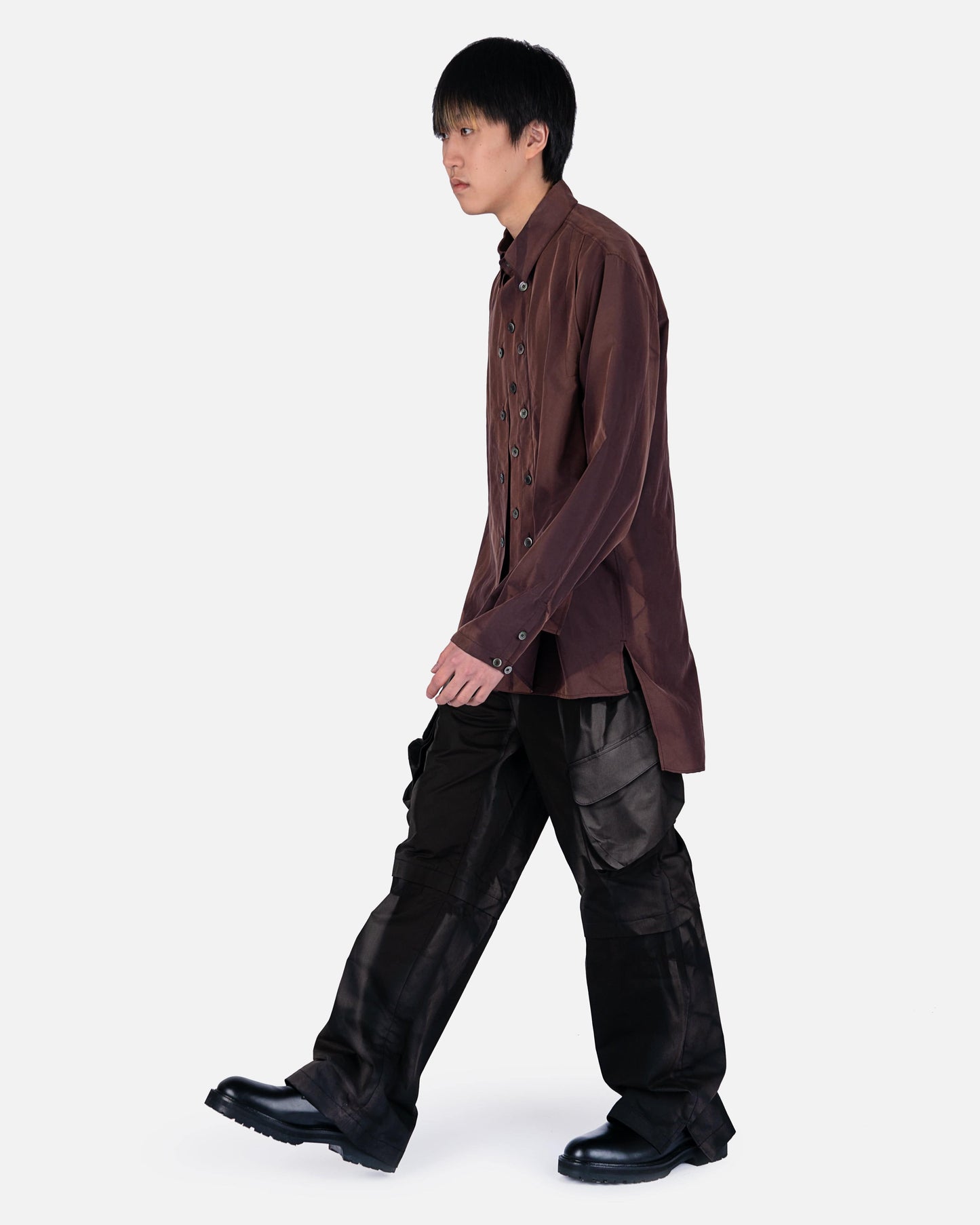 JiyongKim Men's Pants Sun-Bleached 3D Pocket Layered Trousers in Black