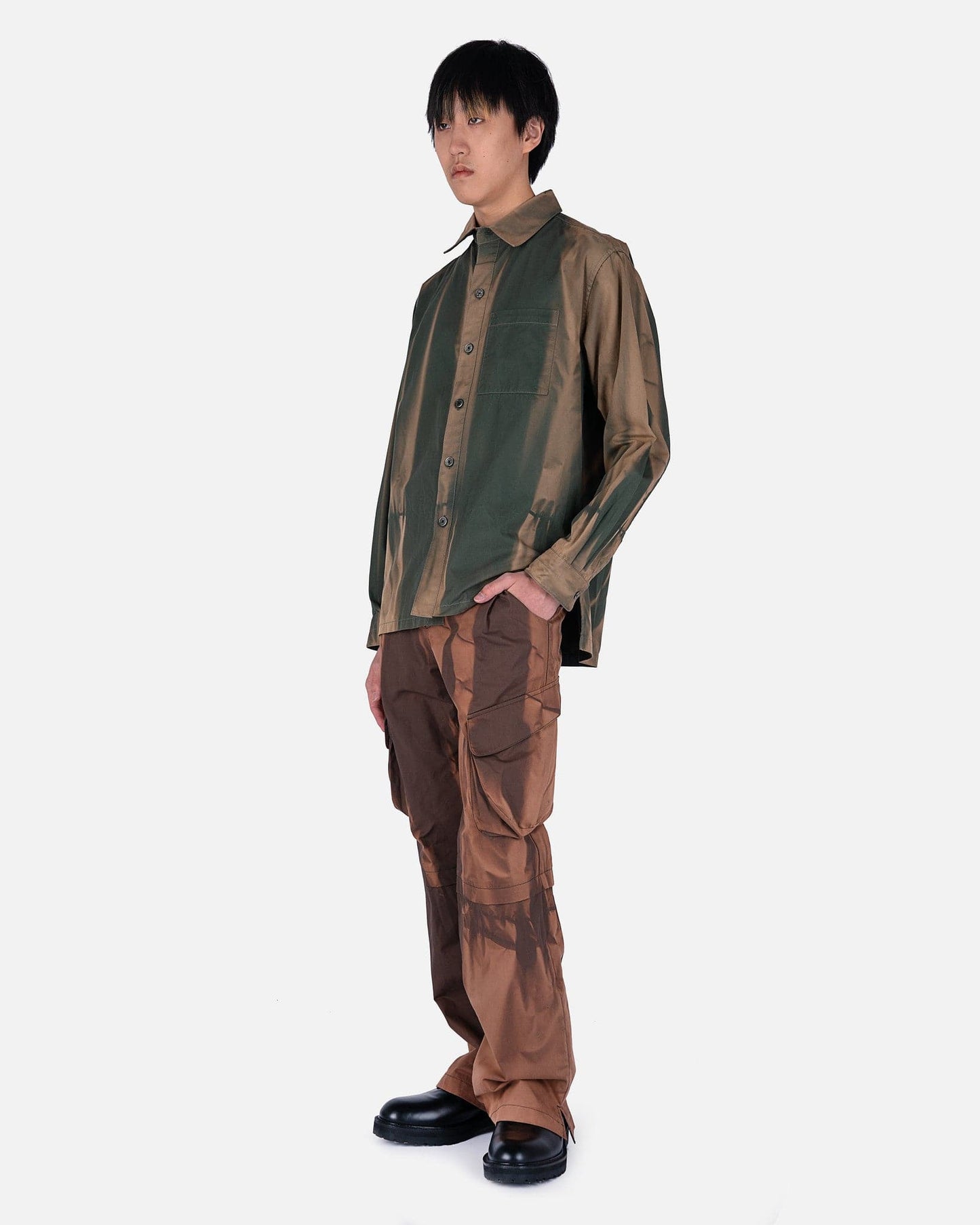 JiyongKim Men's Pants Sun-Bleached 3D Pocket Layered Trousers in Brown