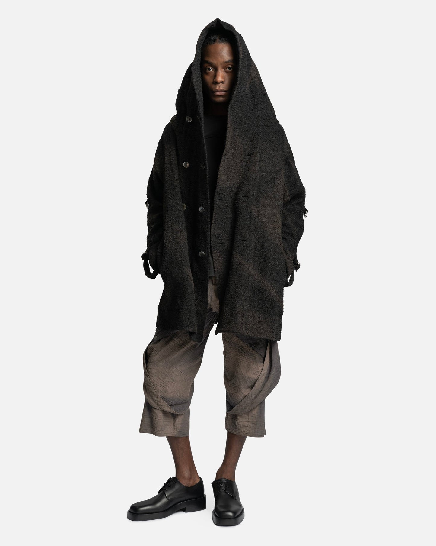 JiyongKim Men's Coat Sun-Bleached Double Breasted Coat in Black