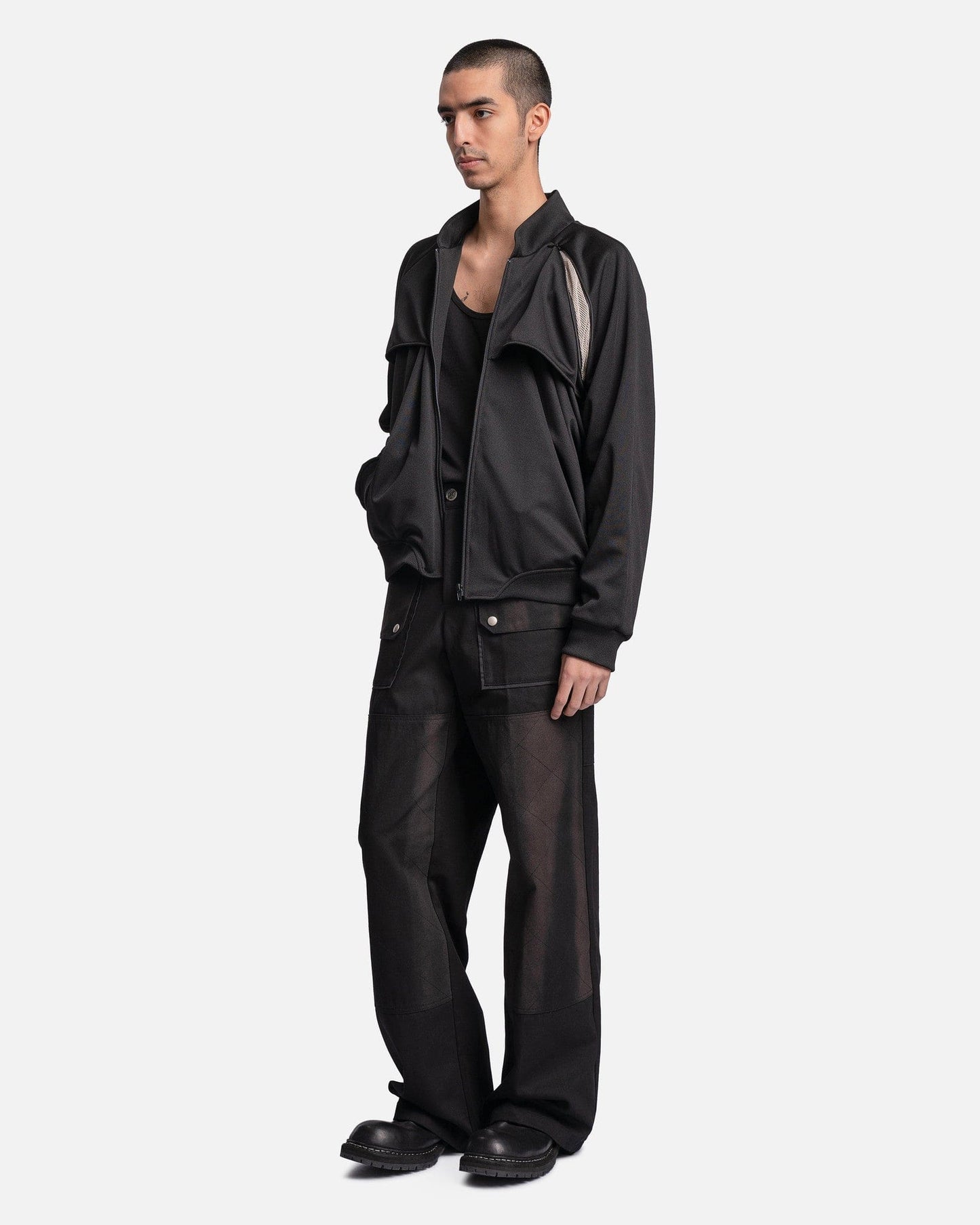 JiyongKim Men's Pants Sun-Bleached Double Knee Trousers in Black