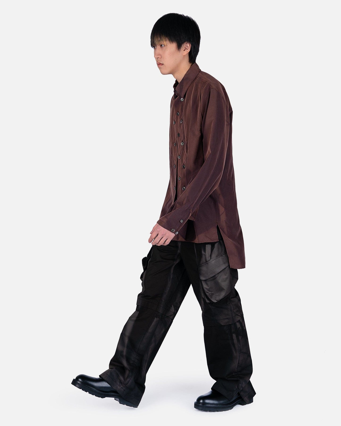 JiyongKim Men's Shirts Sun-Bleached Layered Button Detail Shirt in Brown