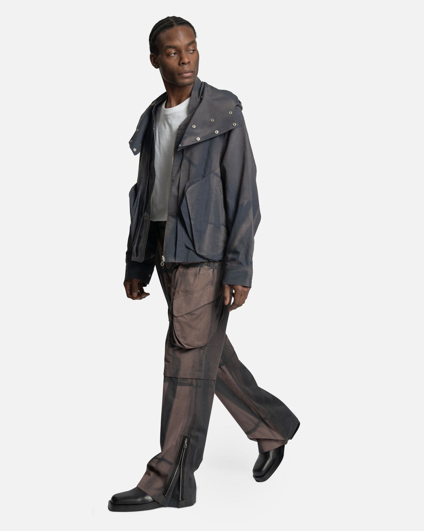 JiyongKim Men's Pants Sun-Bleached Straight Tuck Trousers in Grey