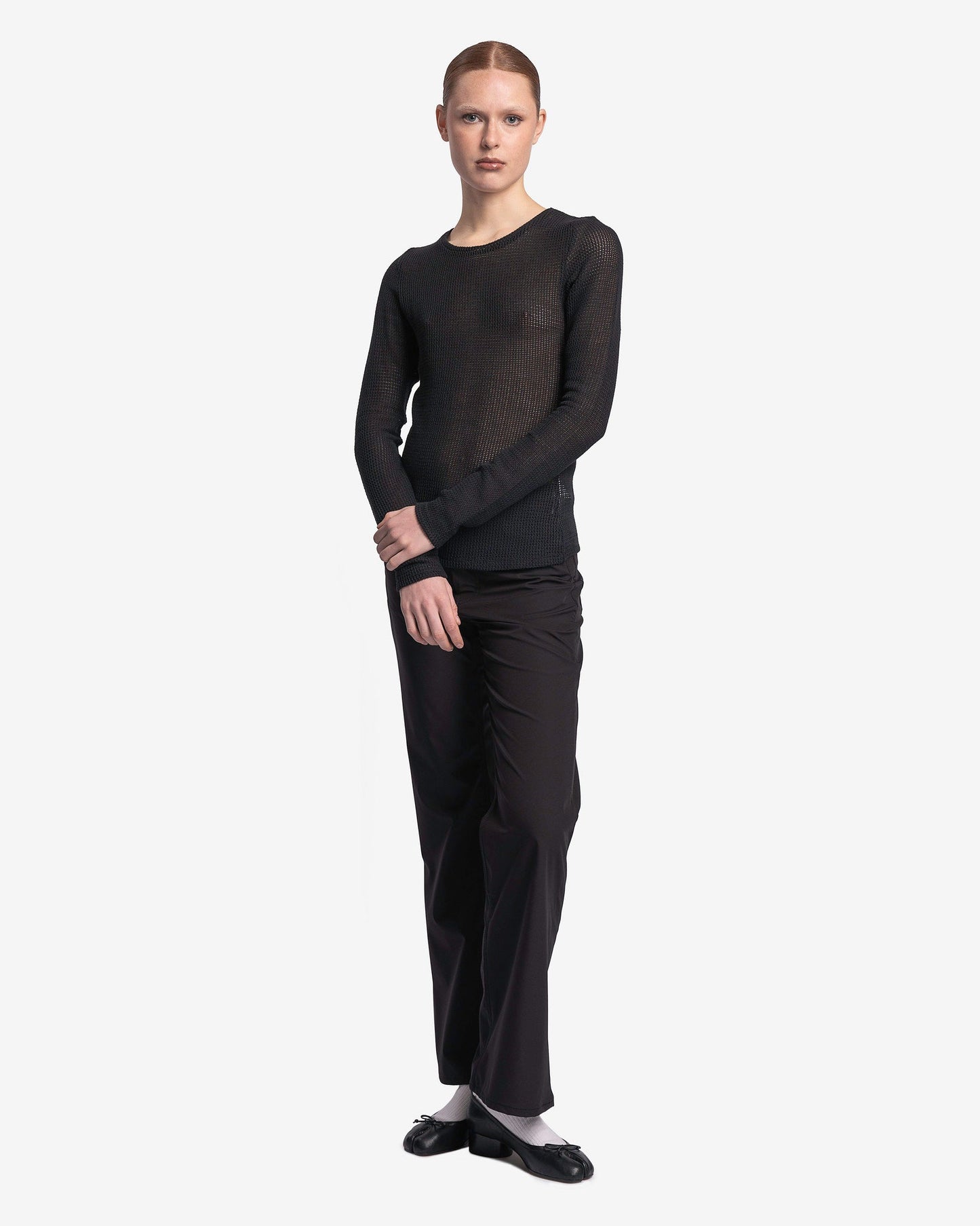 Our Legacy Women Tops Super Slim Long Sleeve in Black Rustic Mesh