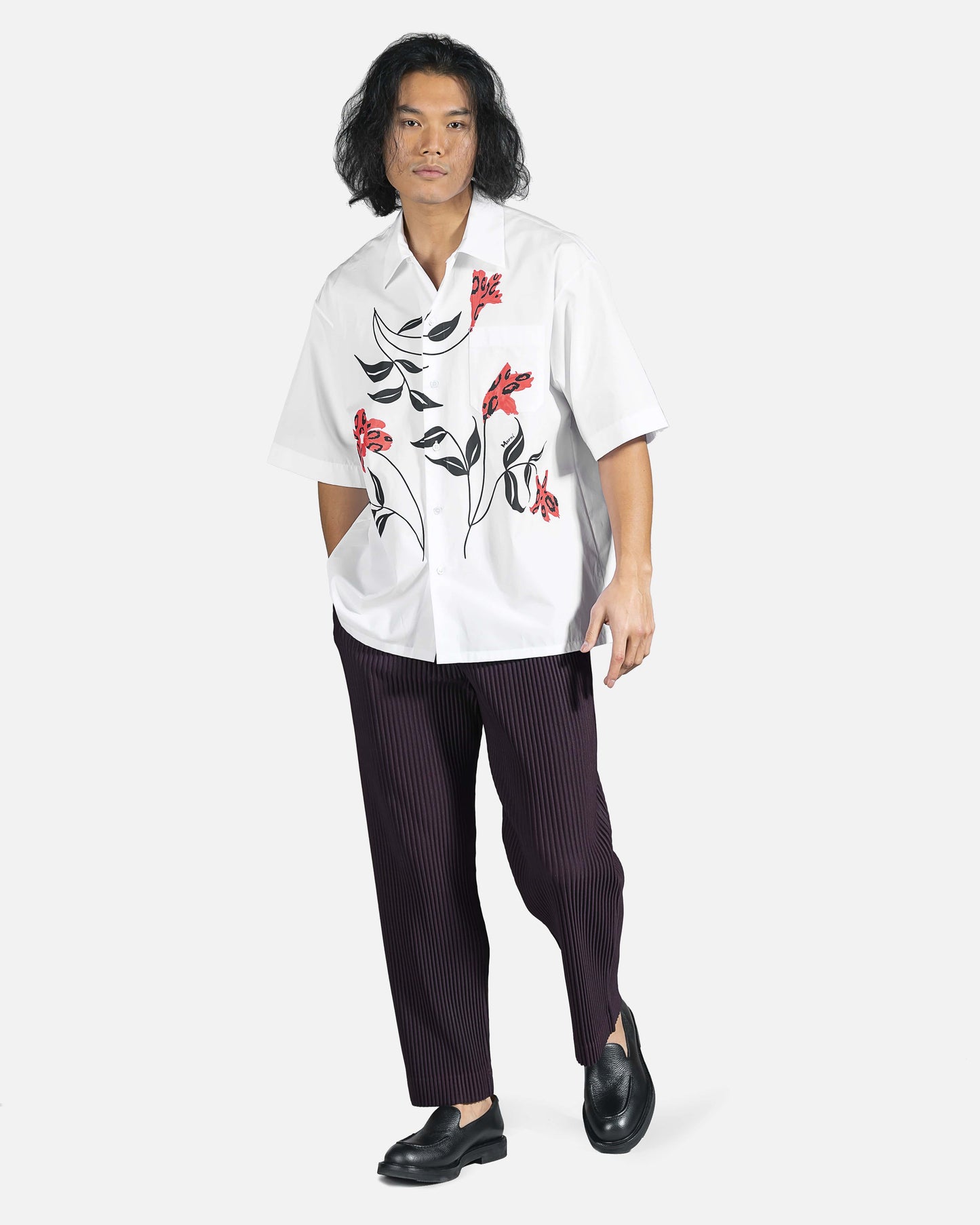 Homme Plissé Issey Miyake Men's Pants Tailored Straight Pleated Trousers in Bordeaux