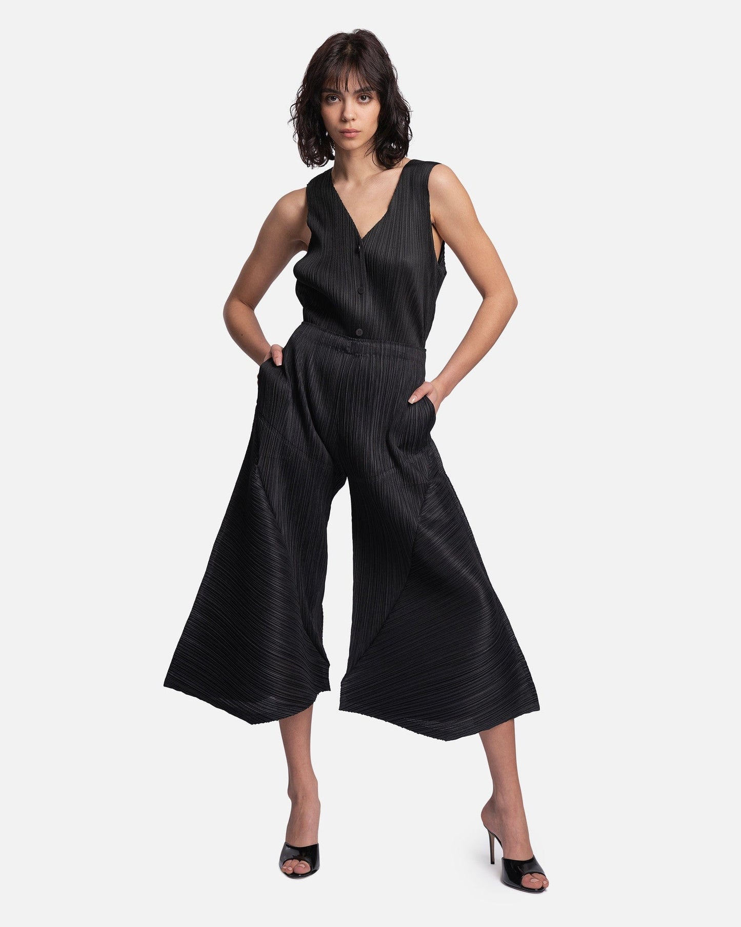 Pleats Please Issey Miyake Women Pants Thicker Bottoms 1 Wide Leg Pants in Black