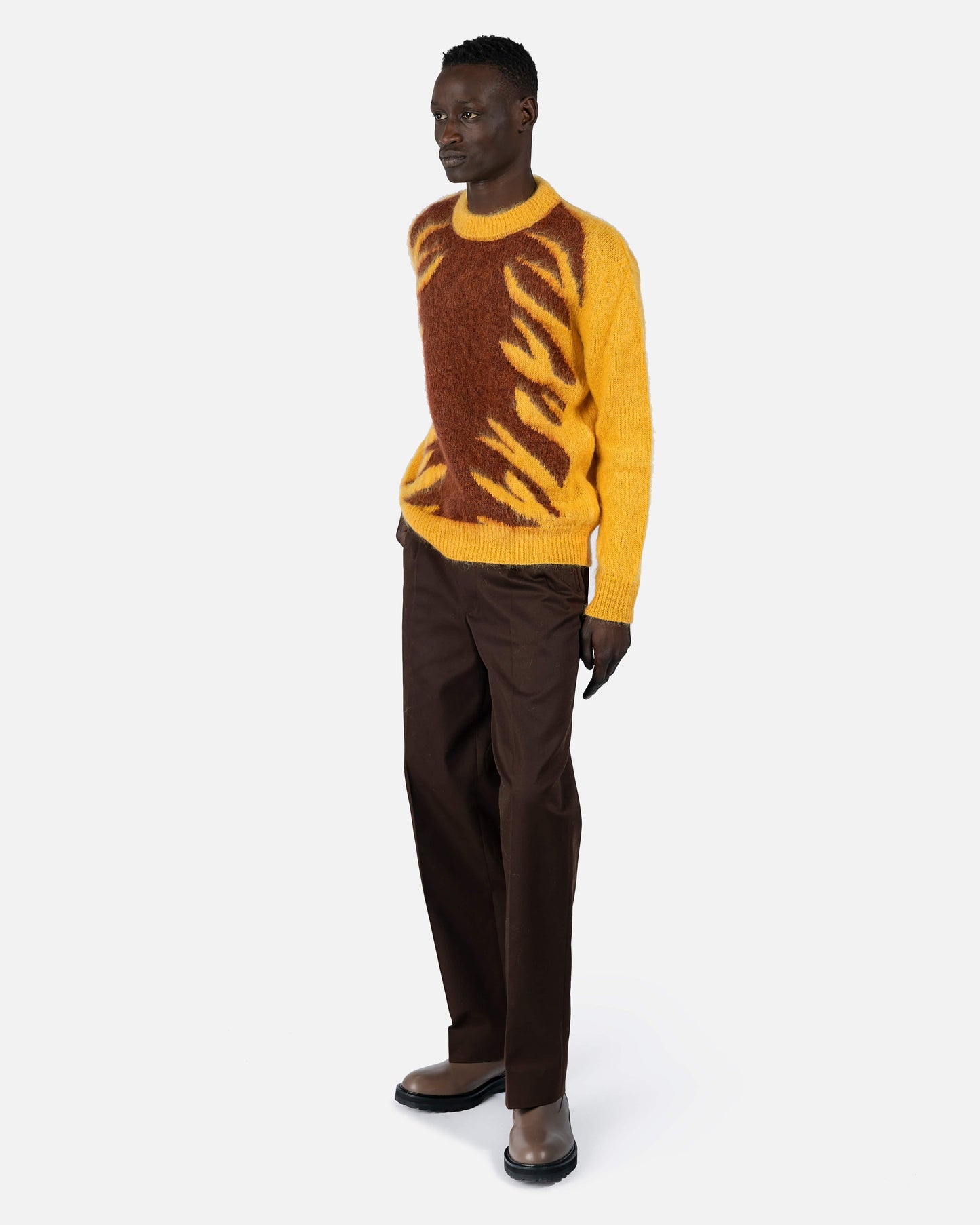 Marni mens sweater Tiger Intarsia Crewneck Sweater in Maize