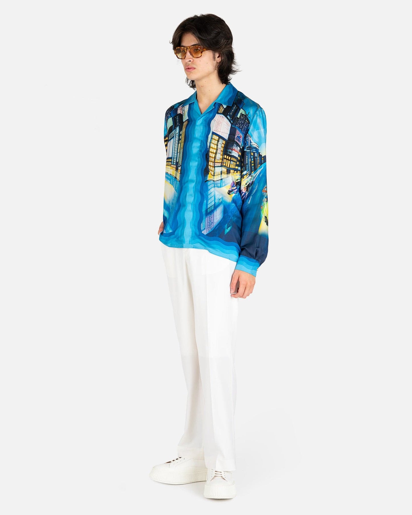 Casablanca Men's Shirts Tokyo Nights Long Sleeve Cuban Collar Shirt in Multi