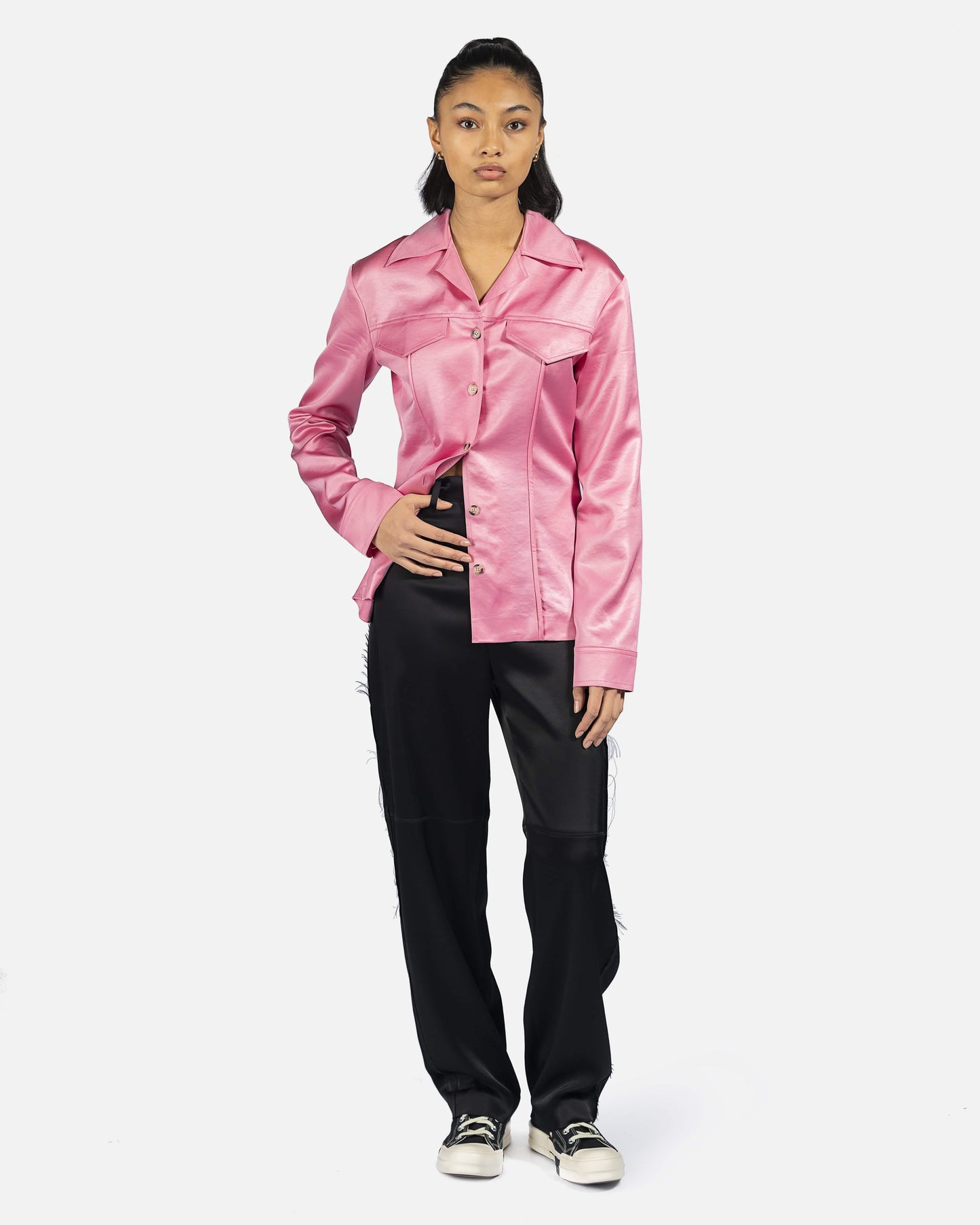 Nanushka Women Tops Tosca Glossy Satin Shirt in Pink