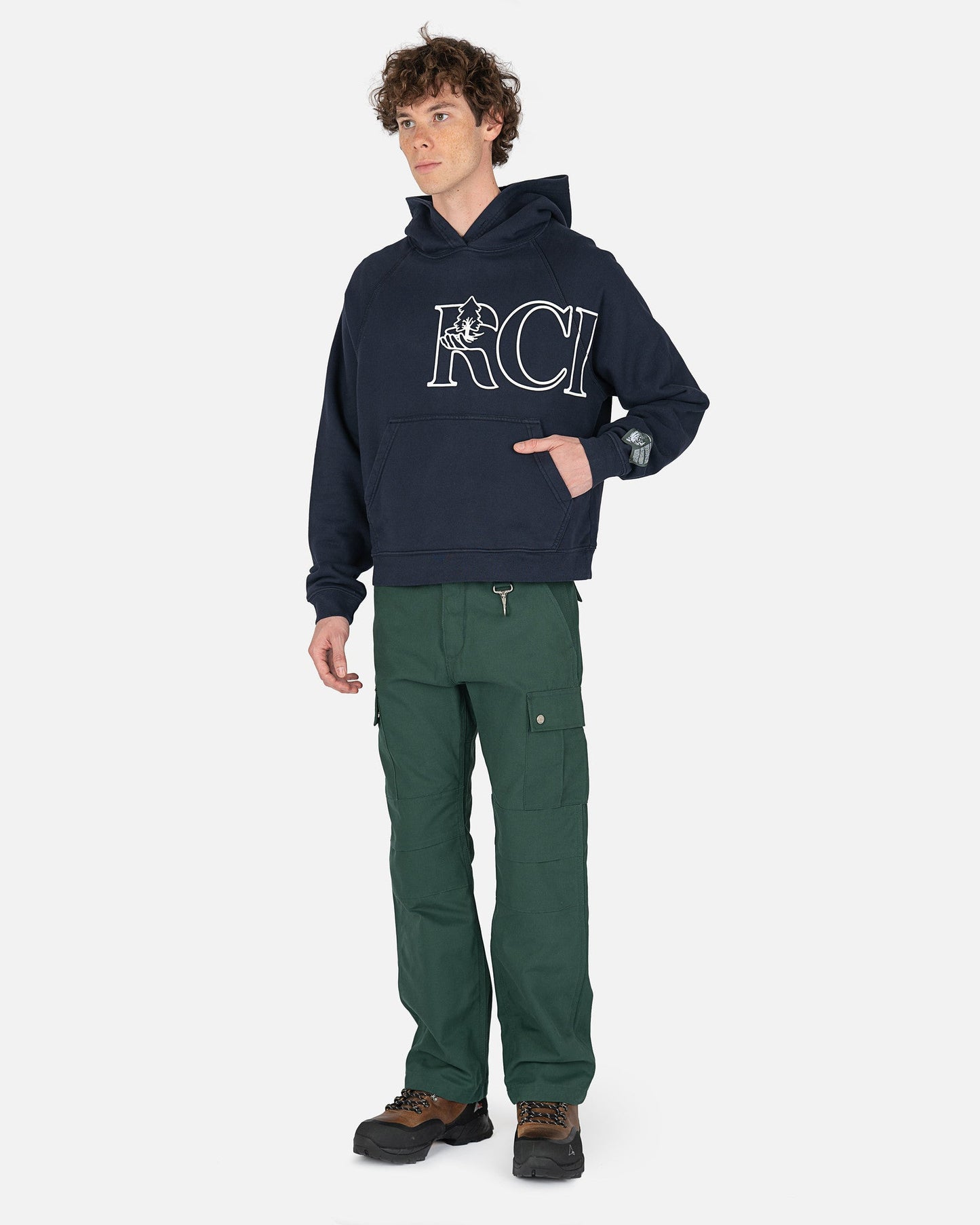 Reese Cooper Men's Sweatshirts Tree Script Hooded Sweatshirt in Navy Blue