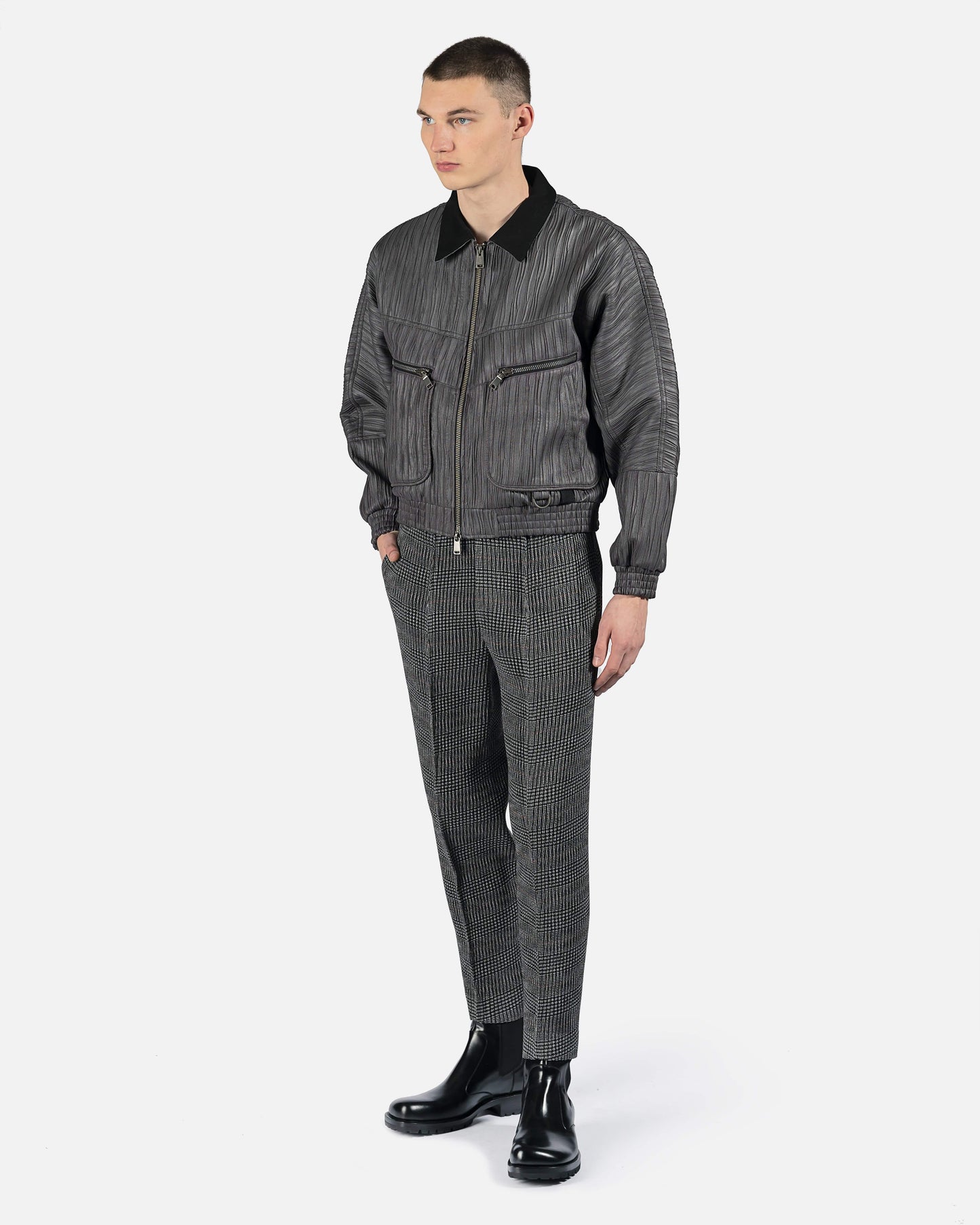 Homme Plissé Issey Miyake Men's Pants Tweed Pleats Trousers in Grey