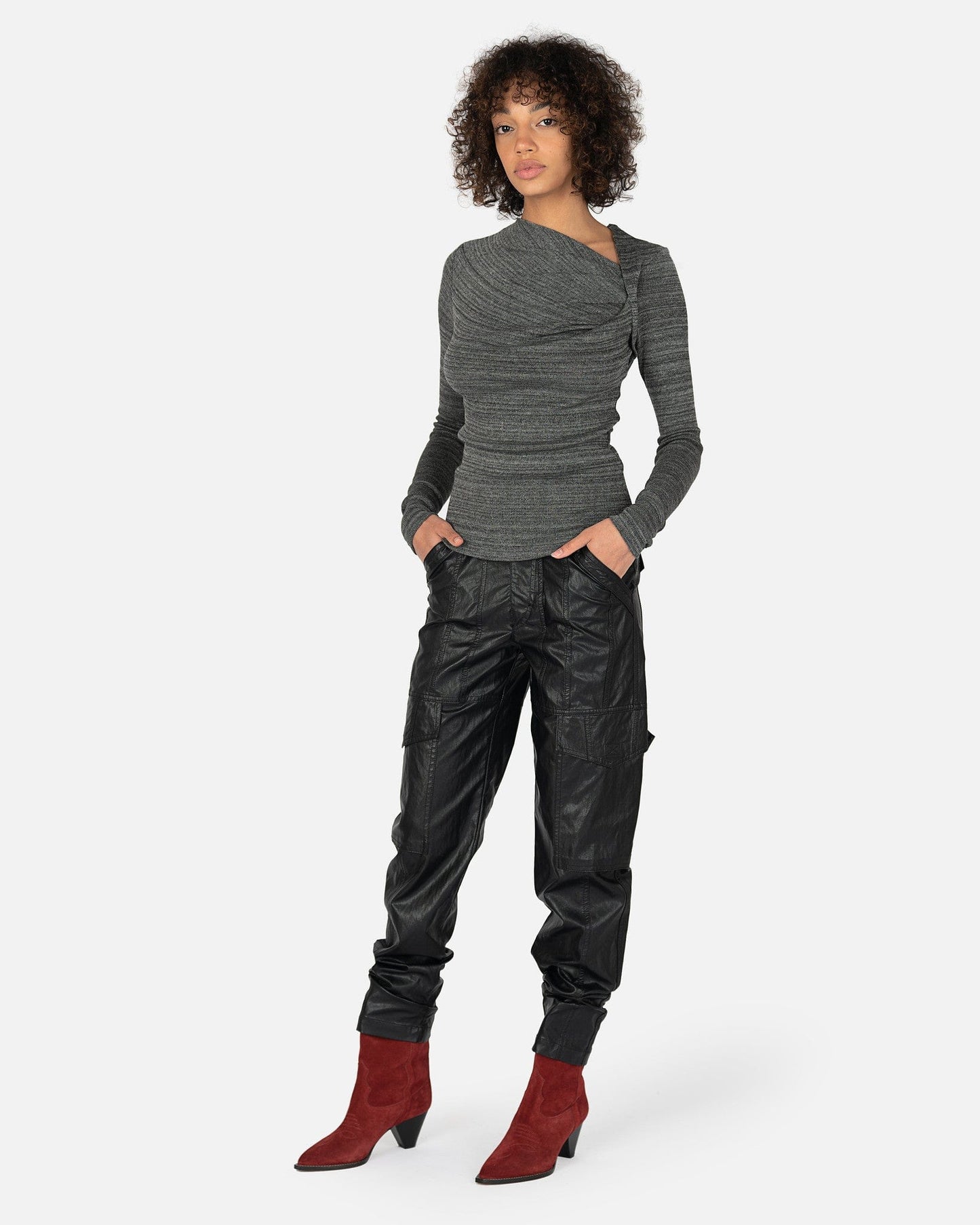 Isabel Marant Etoile Women Pants Vayonili Faux-Leather Pants in Black