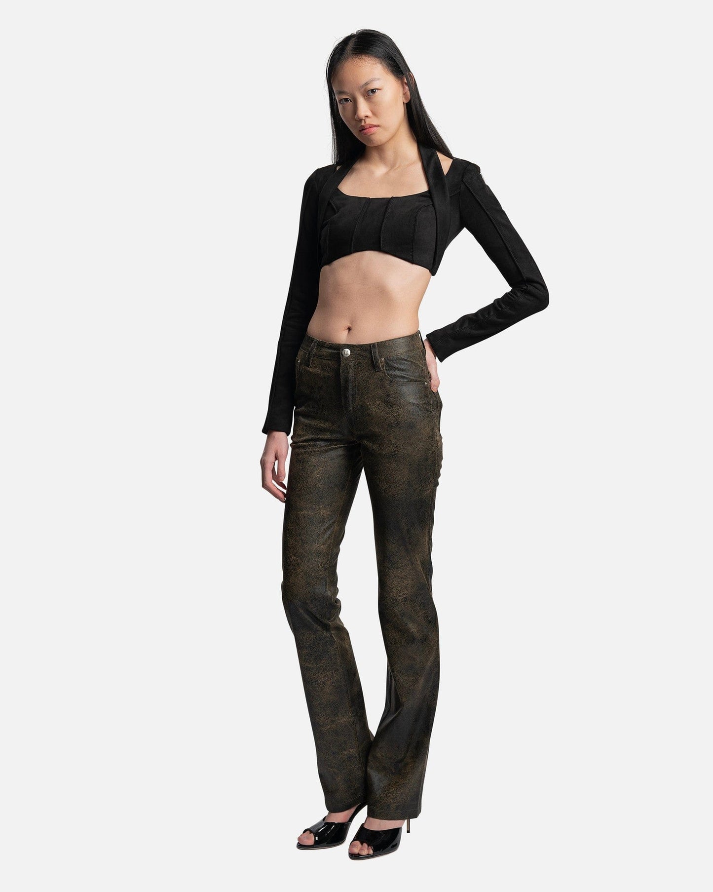 MISBHV Women Tops Vegan Suede Cropped Longsleeve in Black