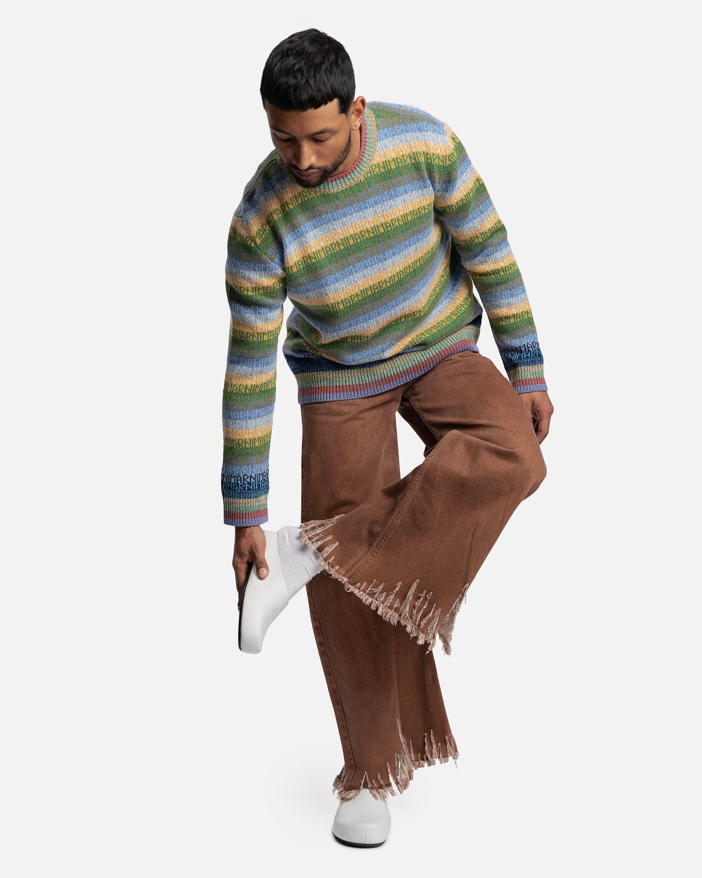 Marni Men's Sweater Virgin Wool Mix Logo Roundneck Sweater in Lake