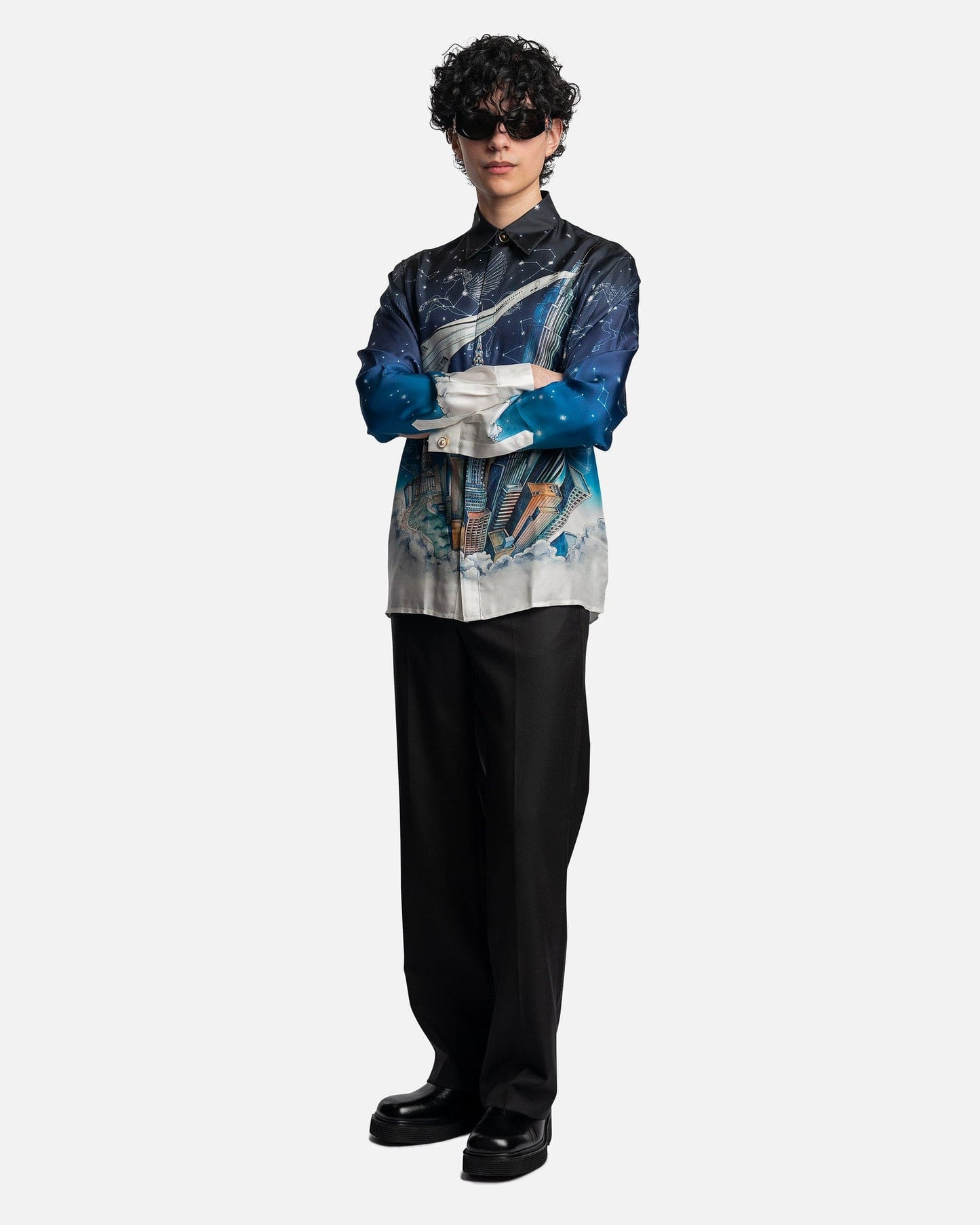 Casablanca Men's Shirts Vol De Nuit Silk Twill Shirt in Multi