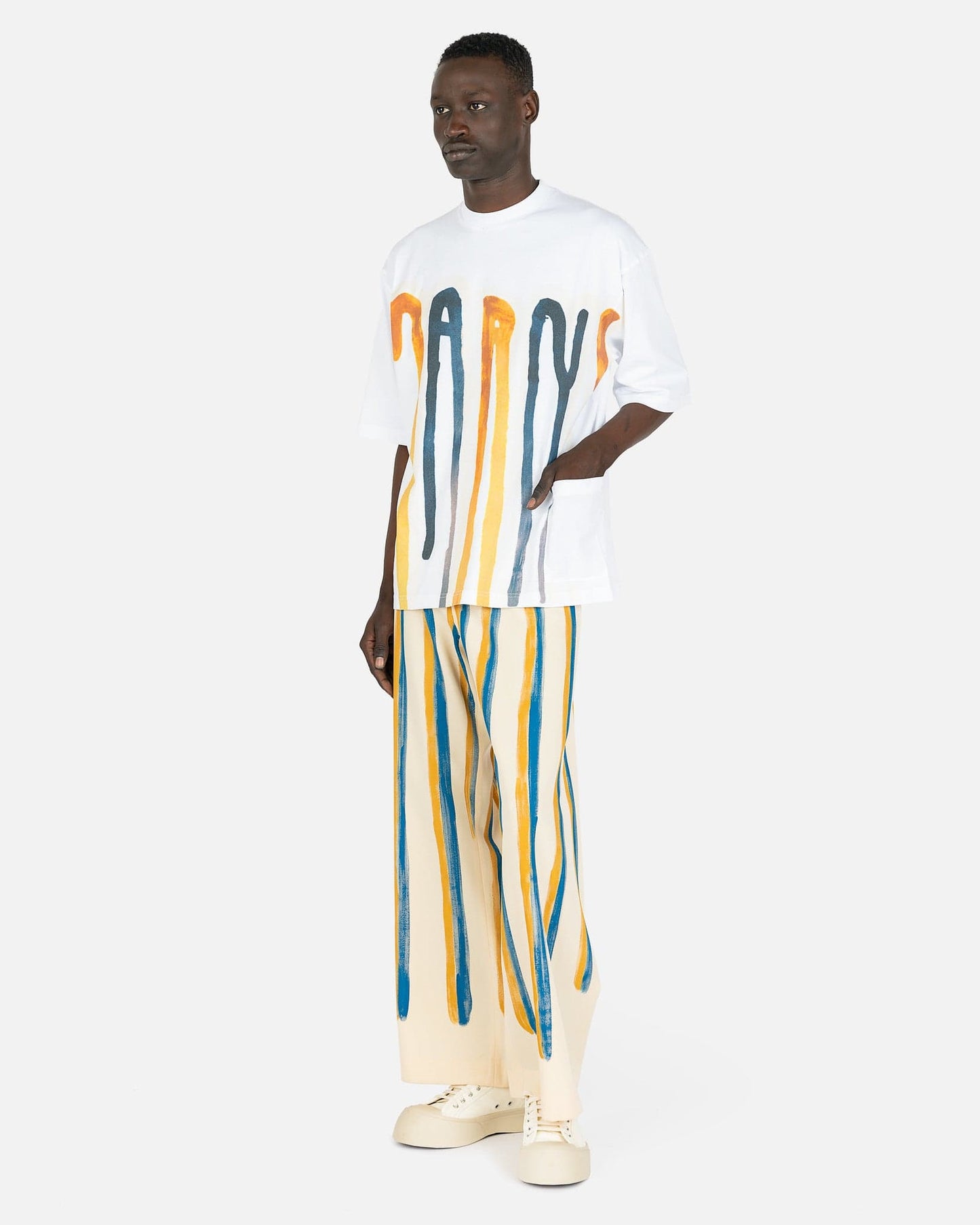 Marni Men's Pants Watercolor Stripe Sailor Pants in Antique White