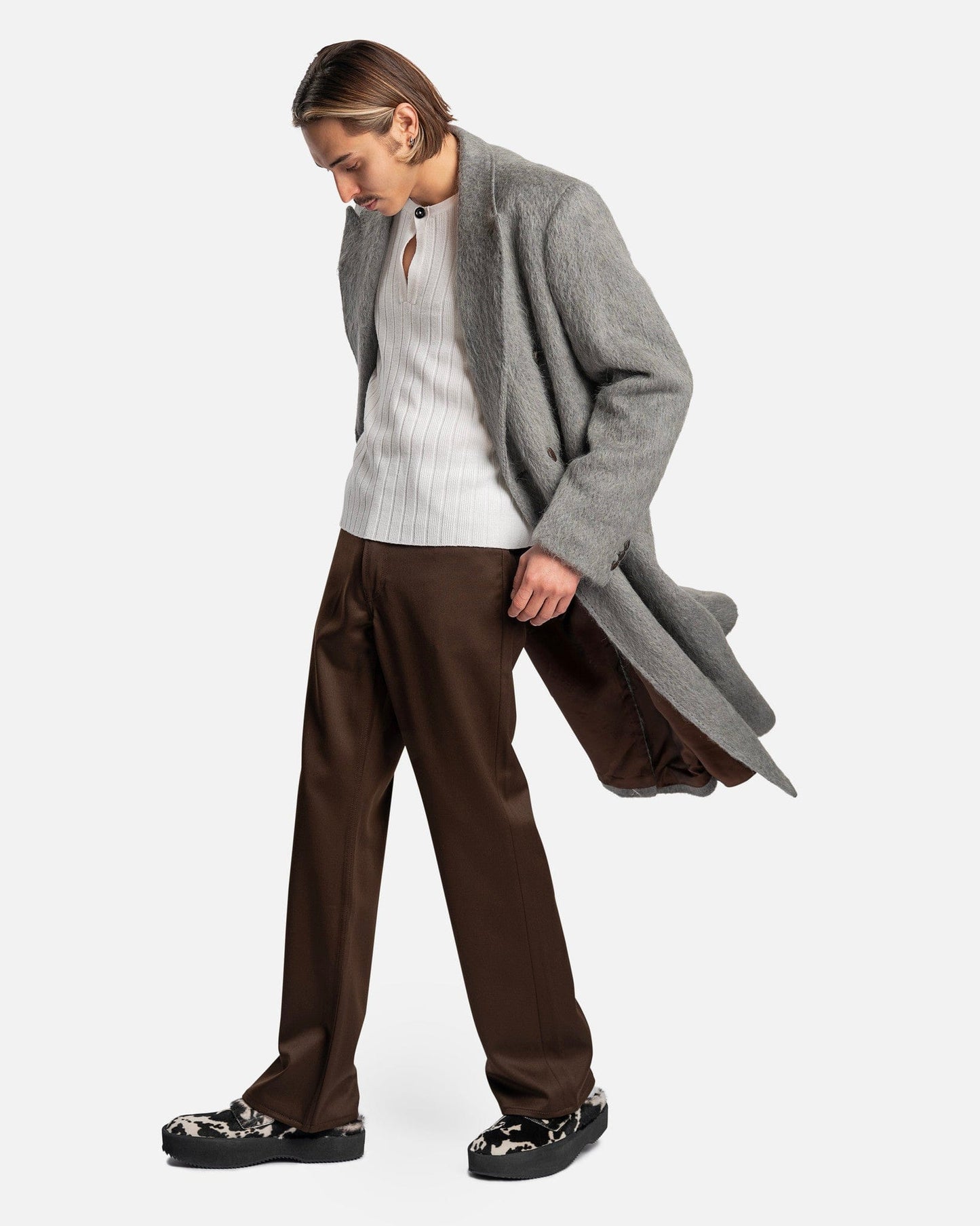 Our Legacy Men's Coat Whale Coat in Wishkah Grey Hairy Alpaca