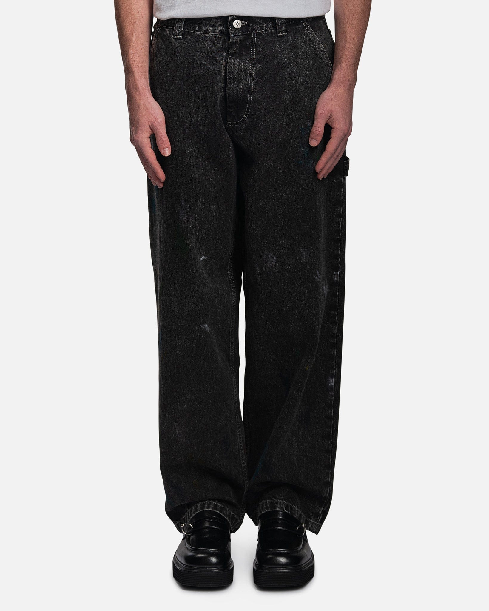 Wide Leg Paint Jeans in Washed Black