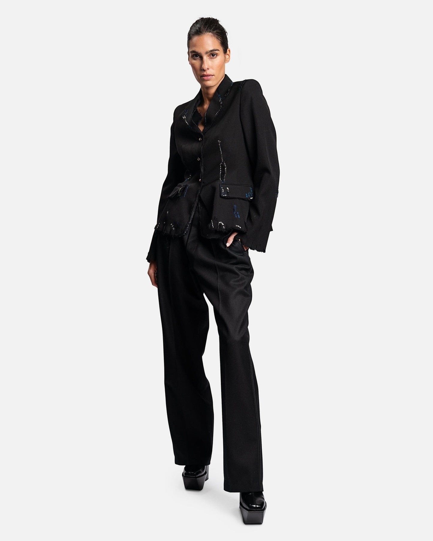 Marni Women Jackets Women's Frayed Wool Grain De Poudre in Black