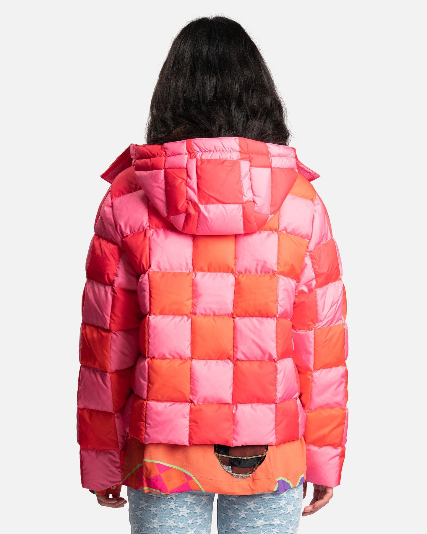 ERL Women Jackets Women's Gradient Checker Hooded Puffer Coat in Pink