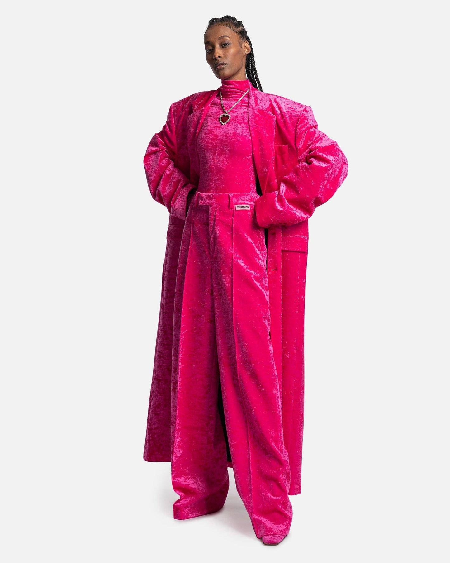 VETEMENTS Women Pants Women's Wide Leg Velvet Tailored Pants in Pink