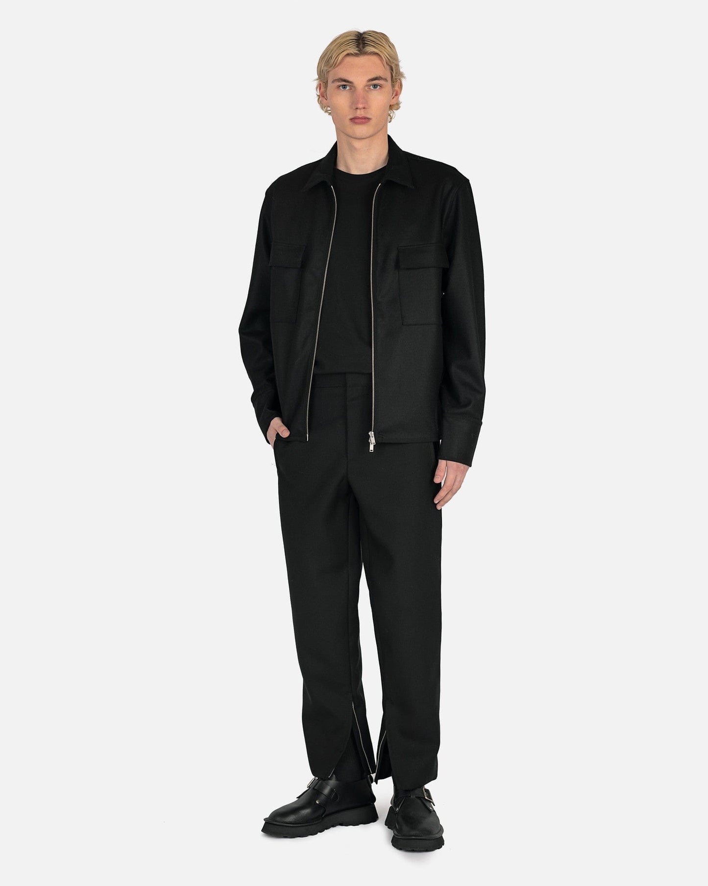 Jil Sander Men's Shirts Wool Melton Shirt in Black