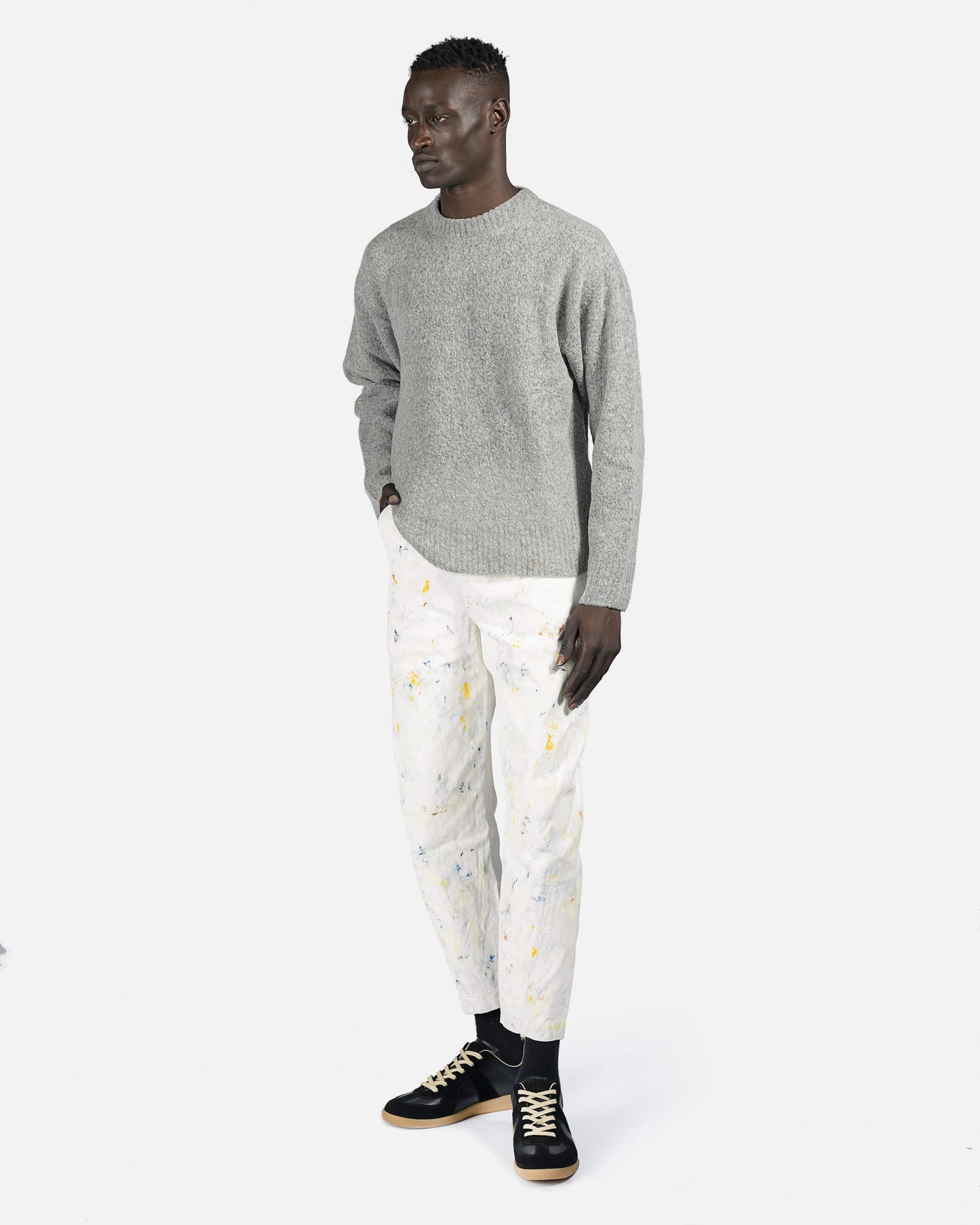 John Elliott mens sweater Wool Powder Knit Crewneck in Grey