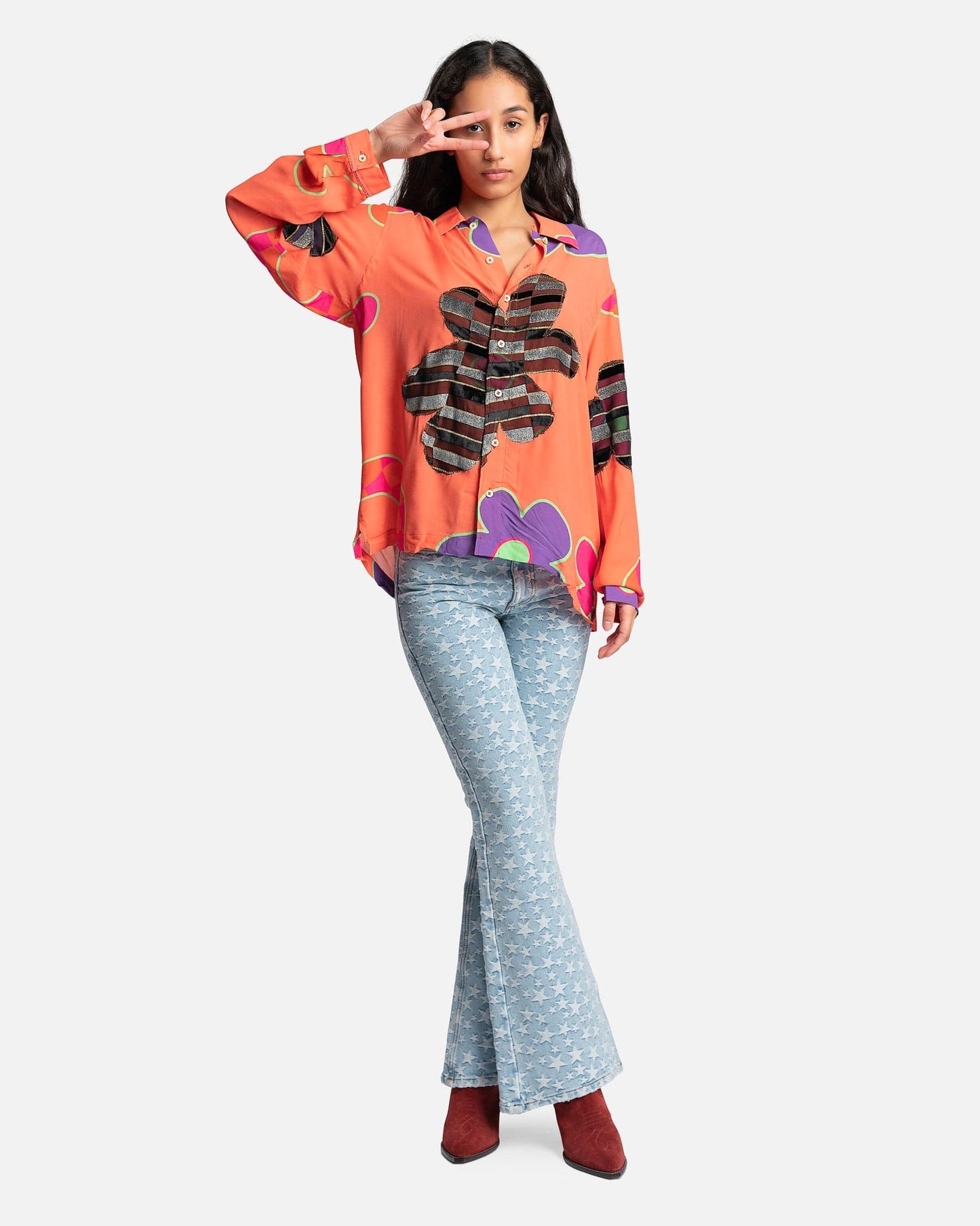 ERL Women Tops Woven Floral Shirt in Orange
