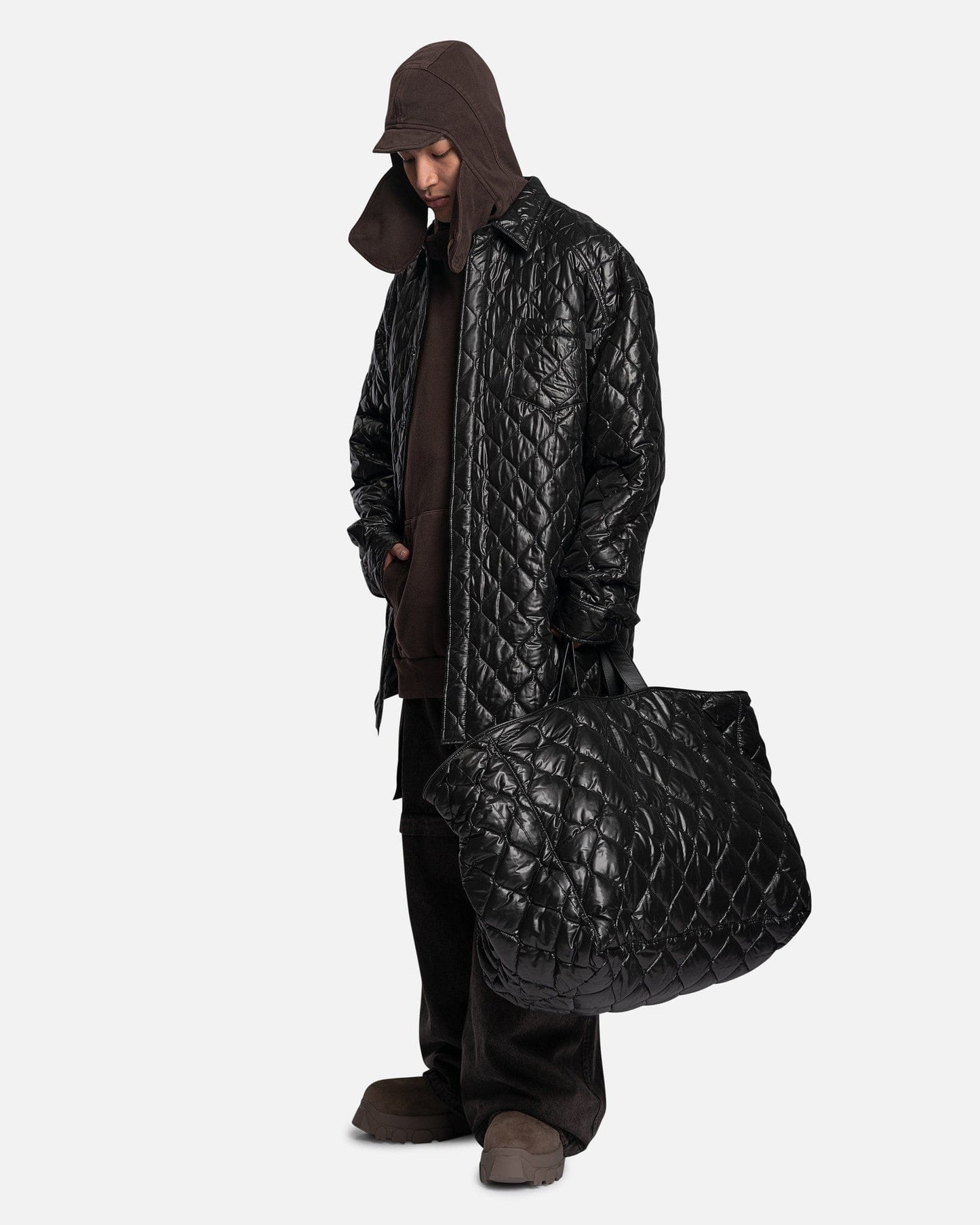 Juun.J Men's Shirts Woven Quilted Shirt in Black