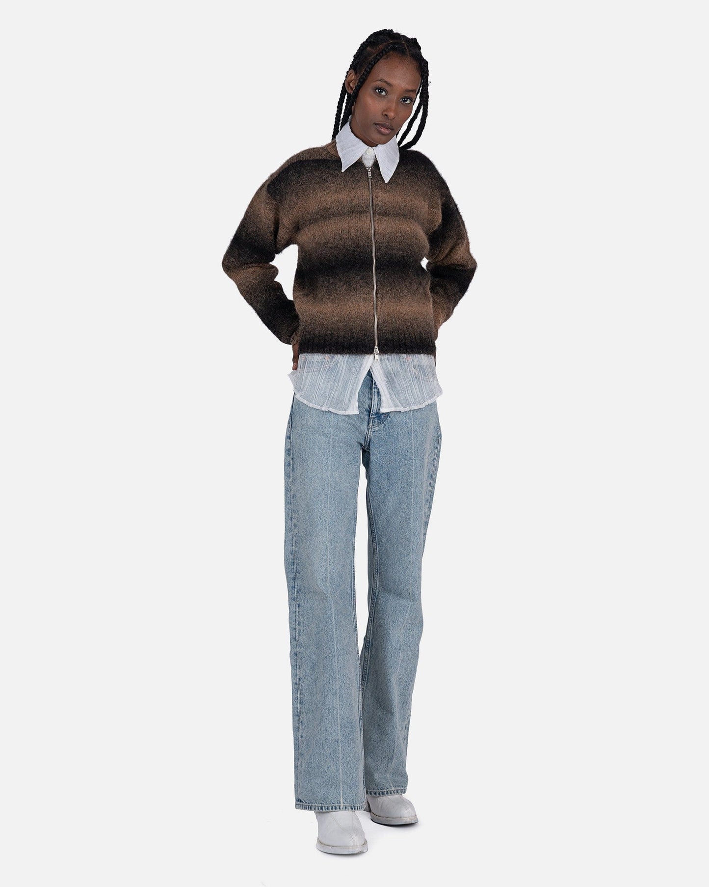 Paloma Wool Women Sweaters Zip Alpaca Yarn Sweater in Brown