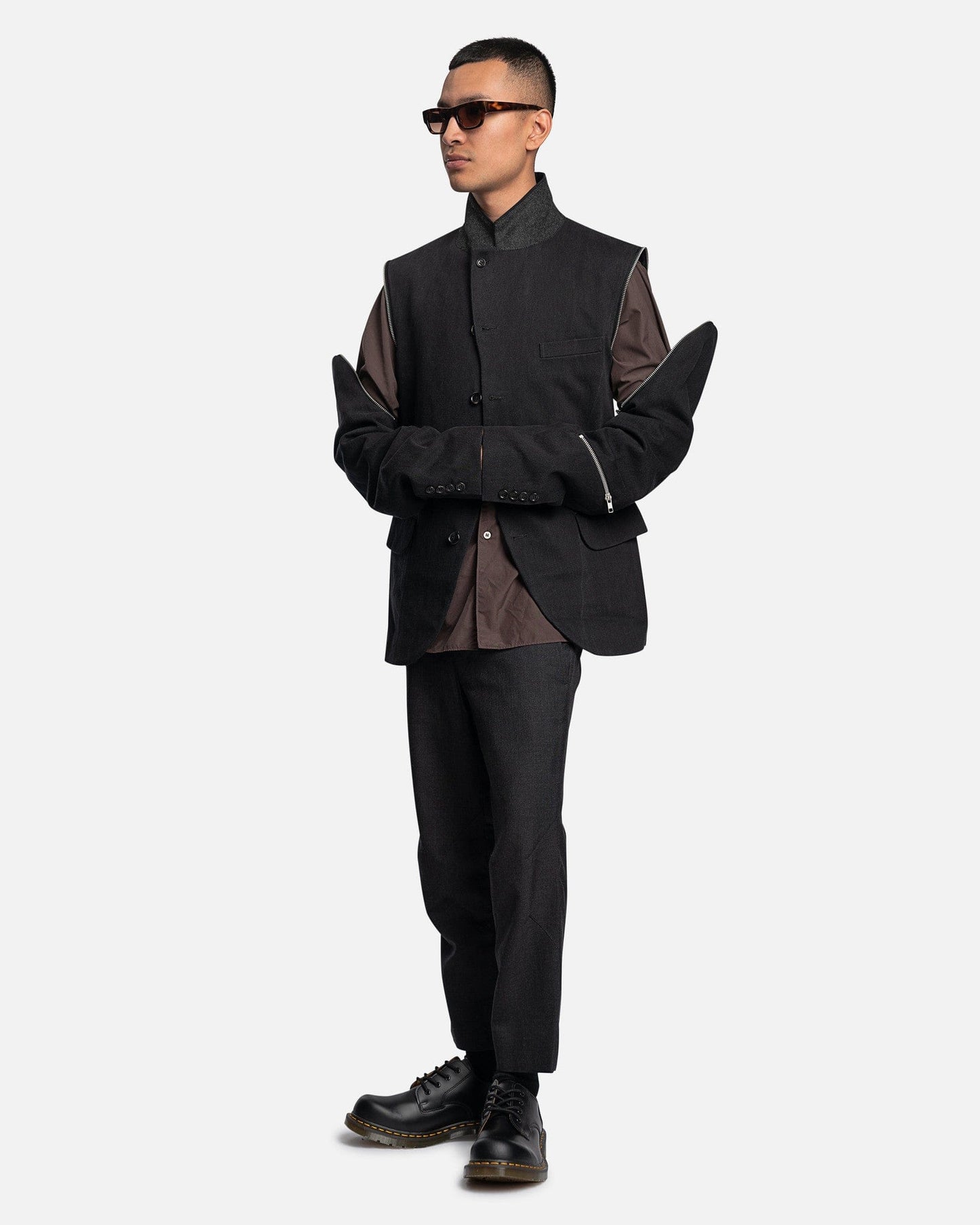 Comme des Garcons Homme Deux Men's Jackets Zip Detailing Single Breasted Blazer in Charcoal Grey