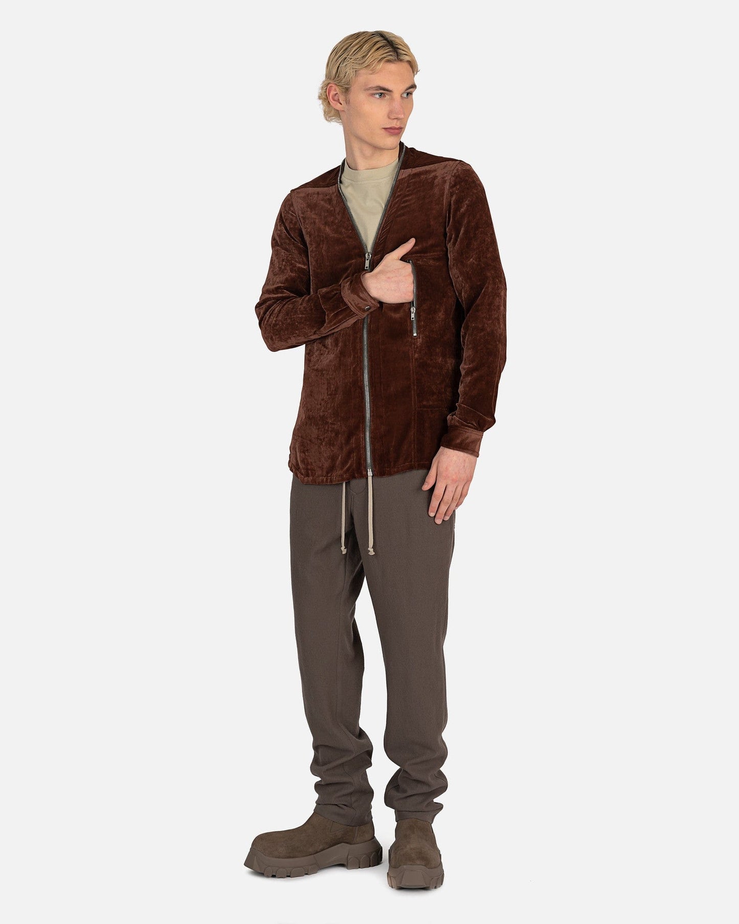 Rick Owens Men's Shirts Zip Larry Shirt in Macassar