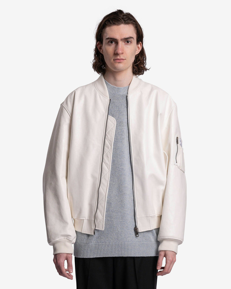 Raf Simons Men's Jackets Leather Small Bomber in Pearl