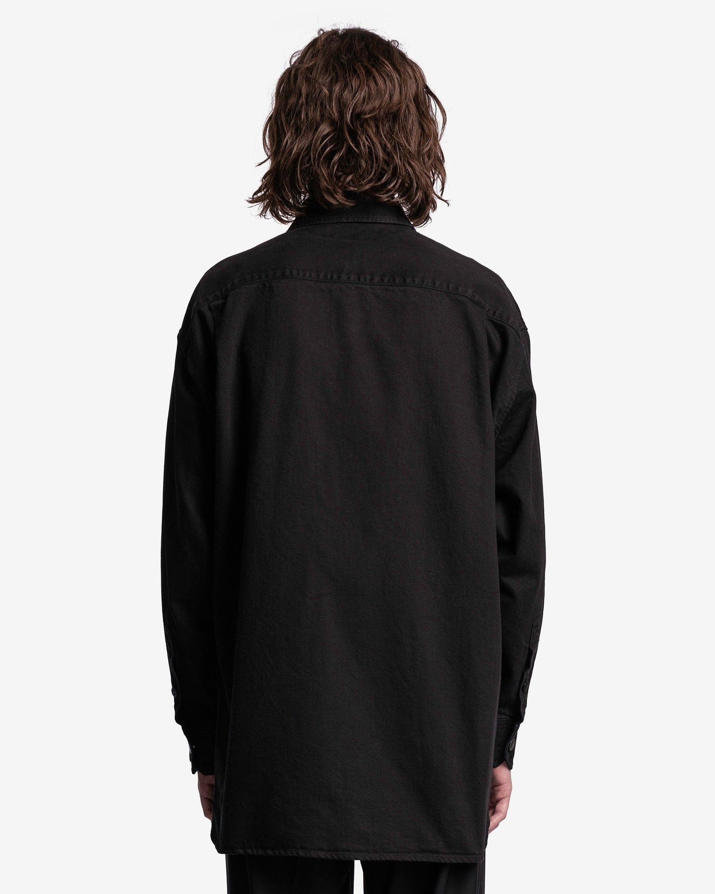 Raf Simons Men's Shirts Leather Patch Oversized Denim Shirt in Black