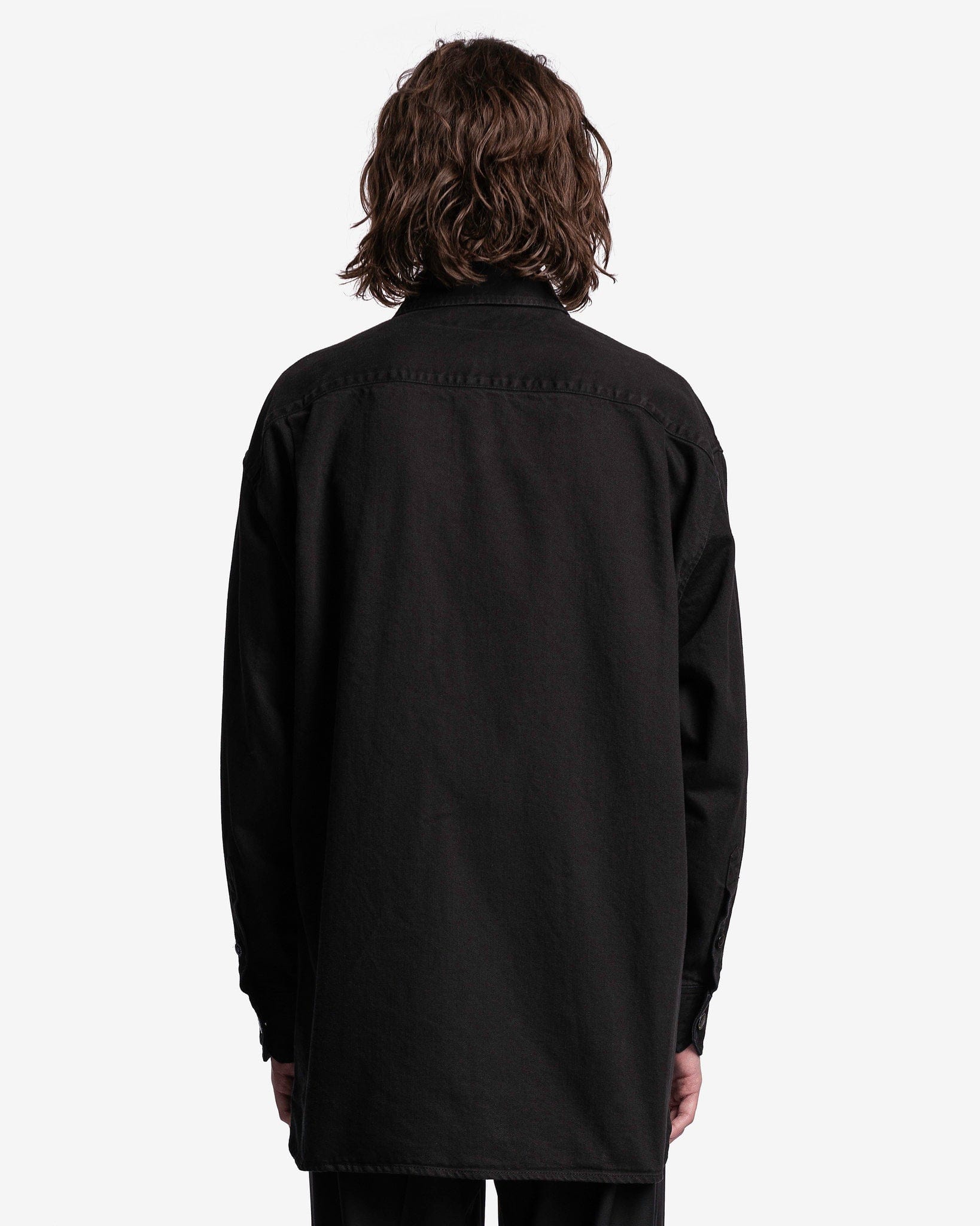 Raf Simons Men's Shirts Leather Patch Oversized Denim Shirt in Black