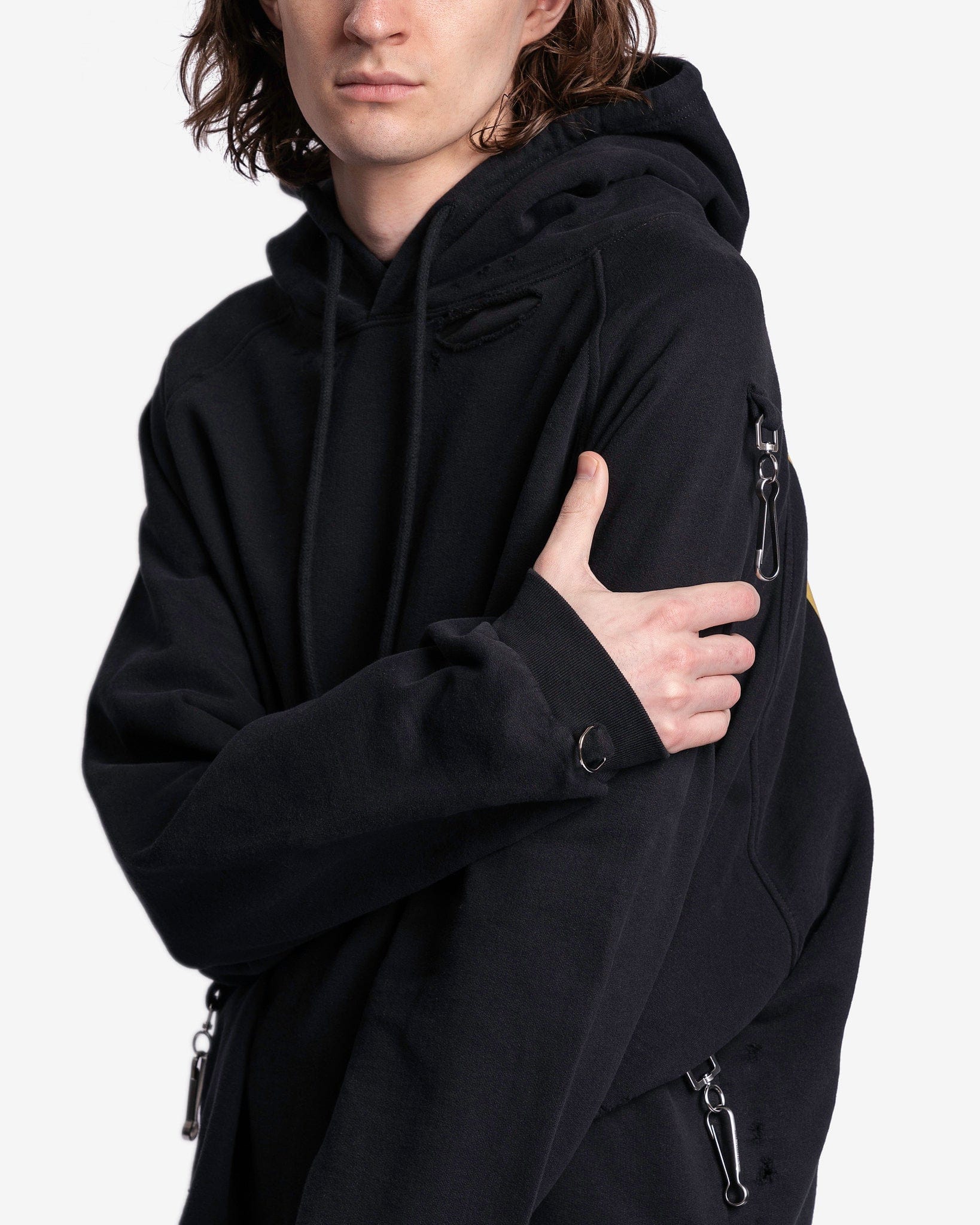 Raf Simons Men's Sneakers Washed Big Fit Hoodie with Clasps and Patch in Black