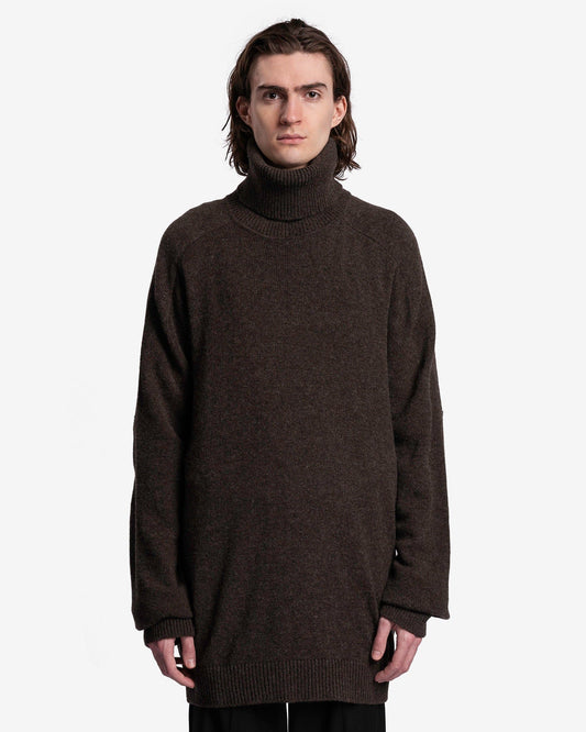 Raf Simons Men's Sweater Oversized Turtleneck Sweater with Gloves in Bronze Brown