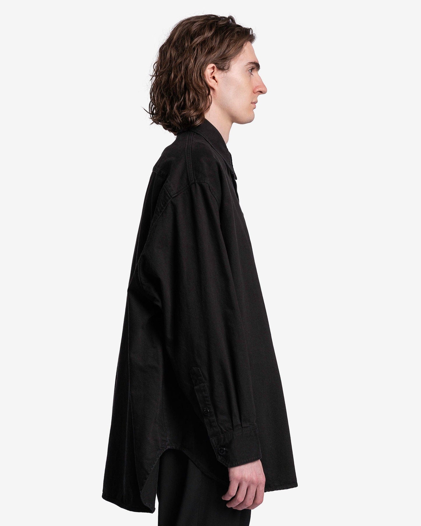 Raf Simons Men's Shirts Leather Patch Oversized Denim Shirt in Black