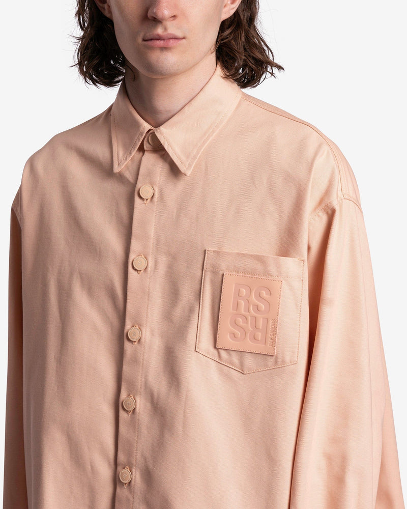 Raf Simons Men's Shirts Leather Patch Oversized Denim Shirt in Salmon