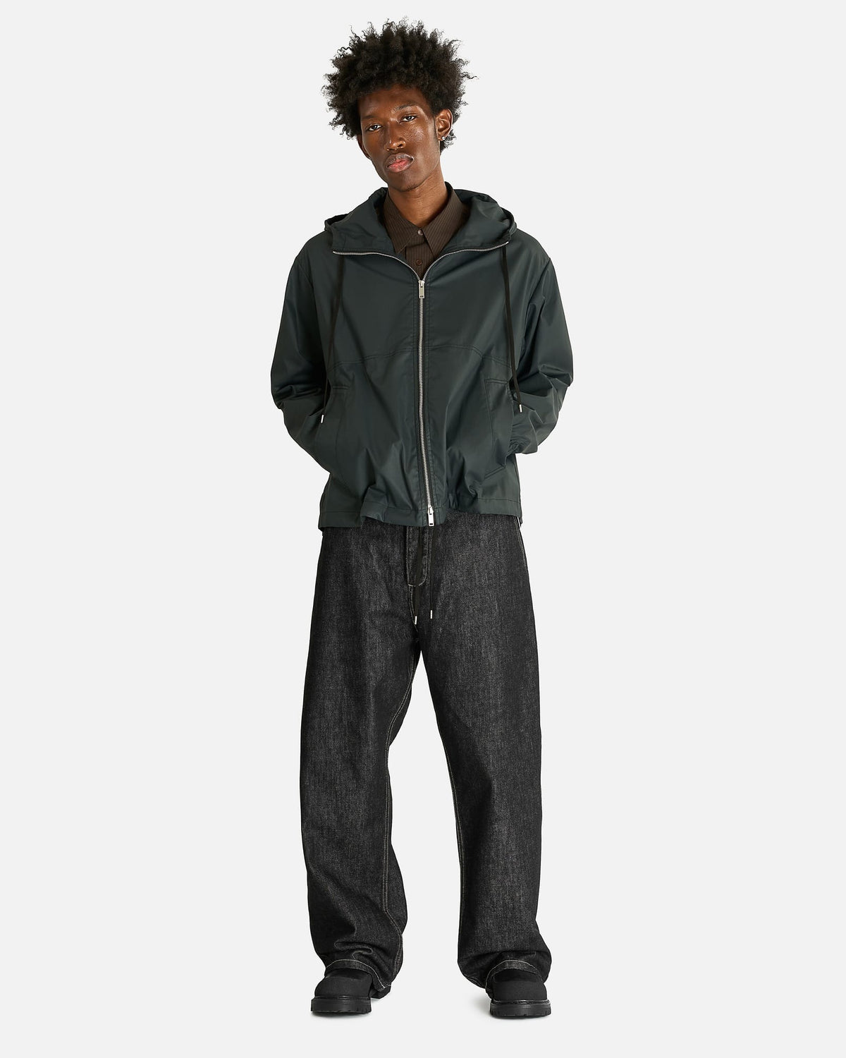 Hooded Zip Up Jacket in Black