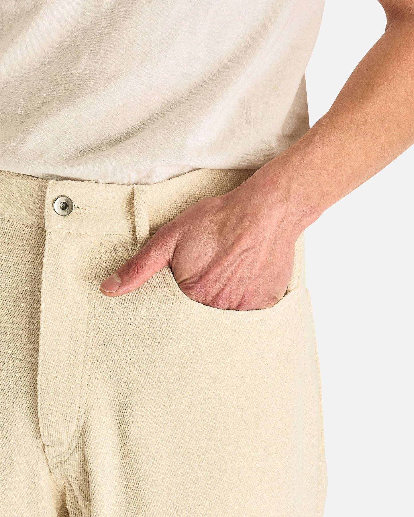 Auralee Men's Jeans 5P Wide Pant in Ivory White