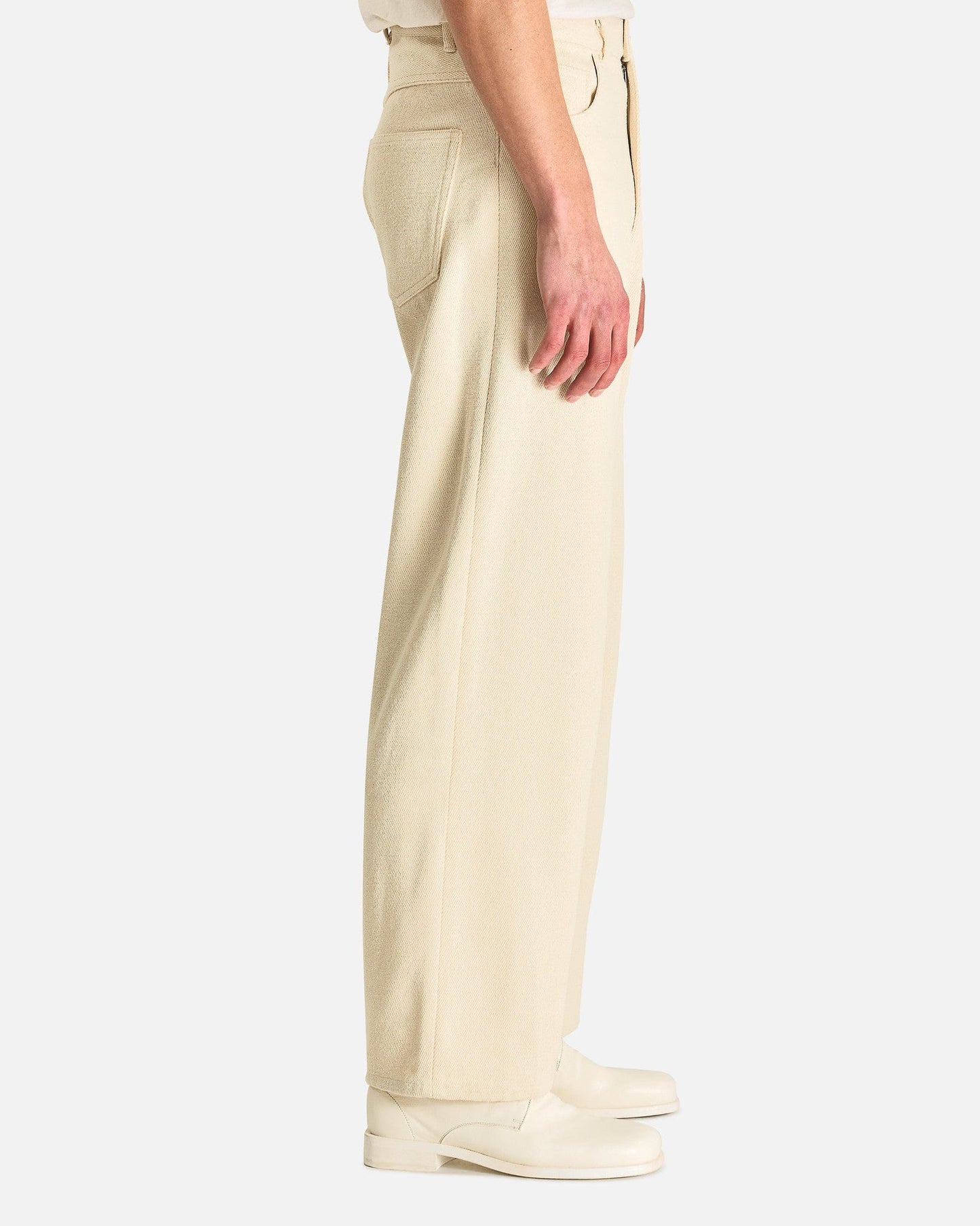Auralee Men's Jeans 5P Wide Pant in Ivory White