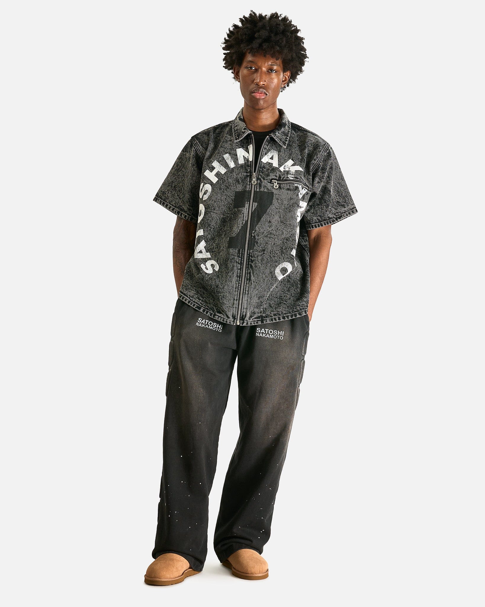 Satoshi Nakamoto Men's Jackets #7 Moto Full Zip in Washed Black