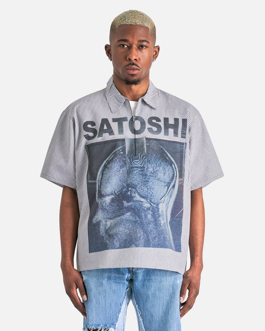 Satoshi Nakamoto Men's Shirts A Lot On My Mind Oversized Workshirt in Grey Stripes