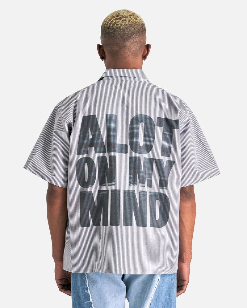 Satoshi Nakamoto Men's Shirts A Lot On My Mind Oversized Workshirt in Grey Stripes