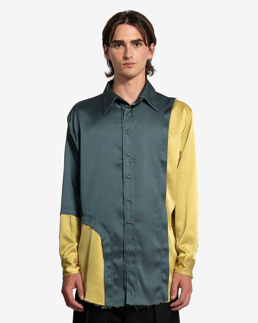 Edward Cuming Men's Shirts Abstract Cut-Out Shirt in Green/Mustard