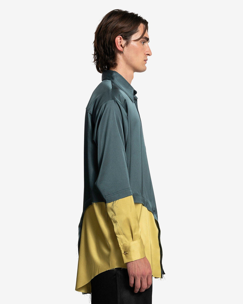 Edward Cuming Men's Shirts Abstract Cut-Out Shirt in Green/Mustard