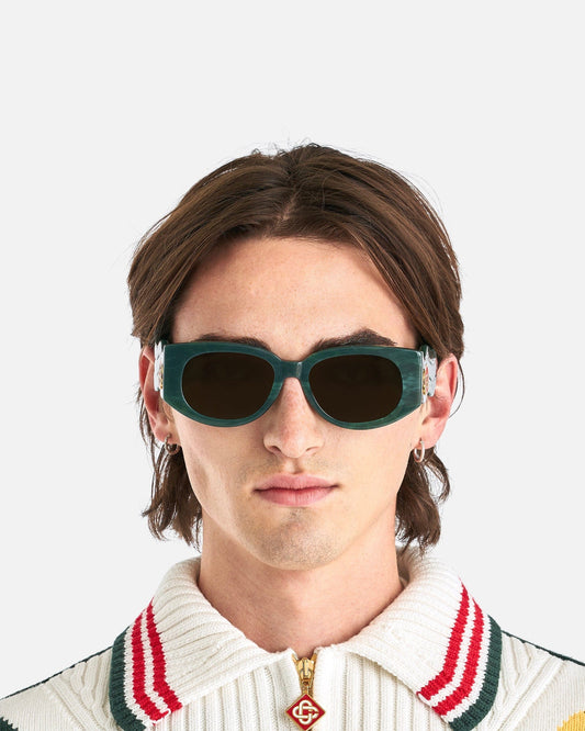 Casablanca Eyewear O/S Acetate & Metal Oval Wave Sunglasses in Green Marble/Gold