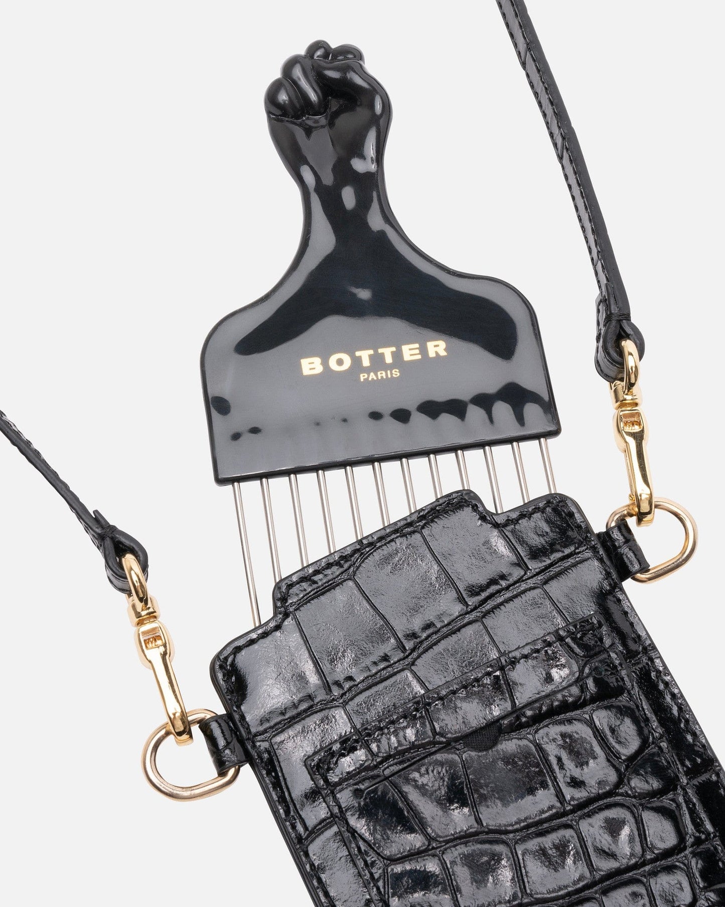 Botter Jewelry Afro Comb with Padded Leather Bag in Black