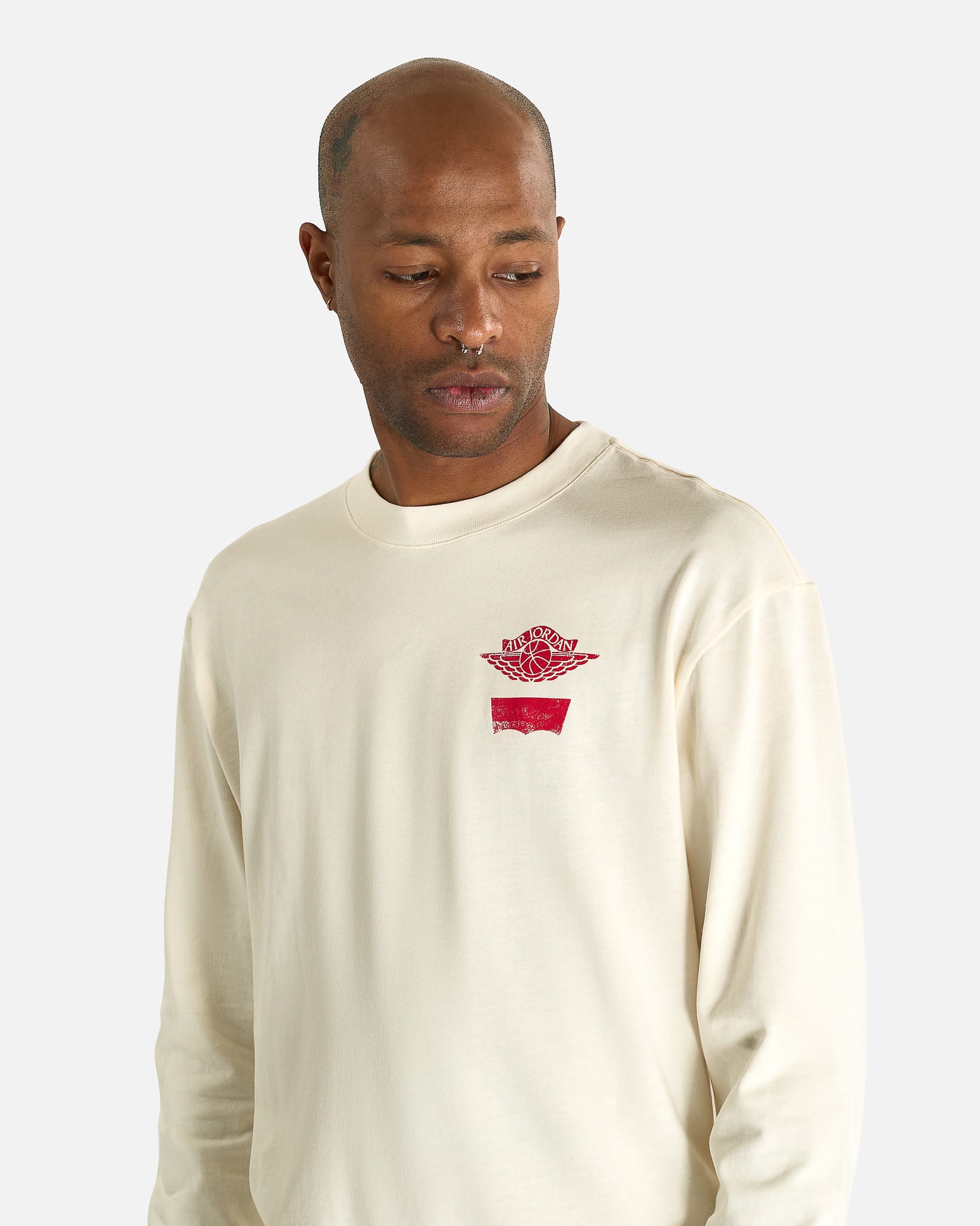 Jordan Men's T-Shirts Air Jordan x Levi's Long Sleeve in Pale Ivory