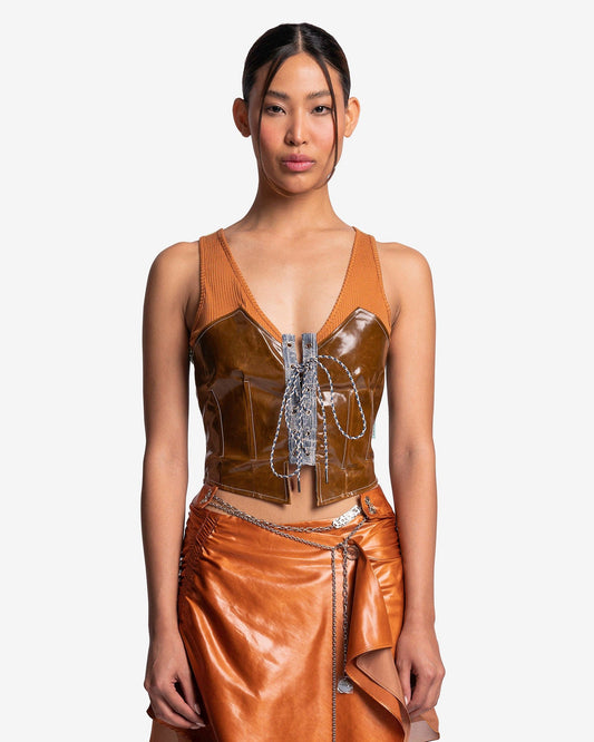 Andersson Bell Women Tops Akira Coated Lace-Up Vest in Brown